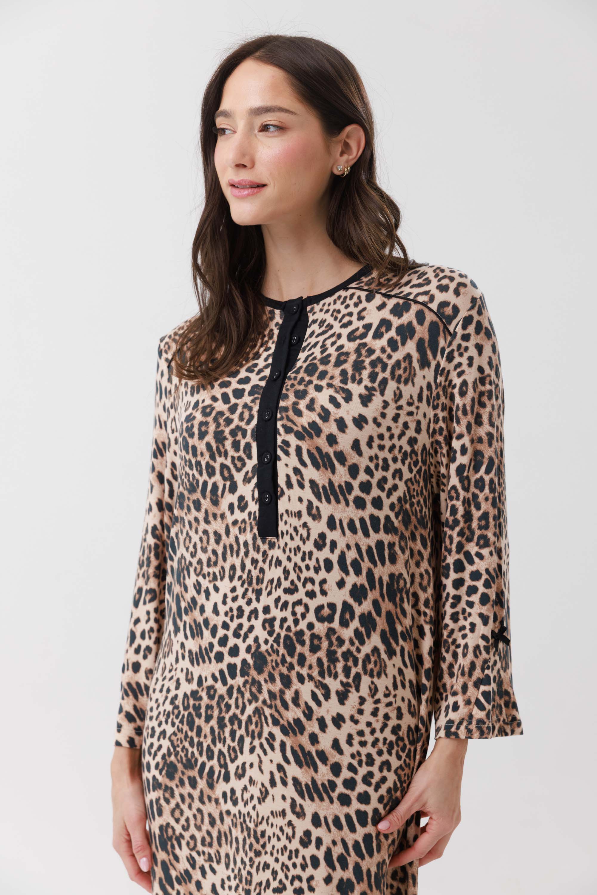 כותנת לילה מנומרת שרוול 3/4 ויסקוזה