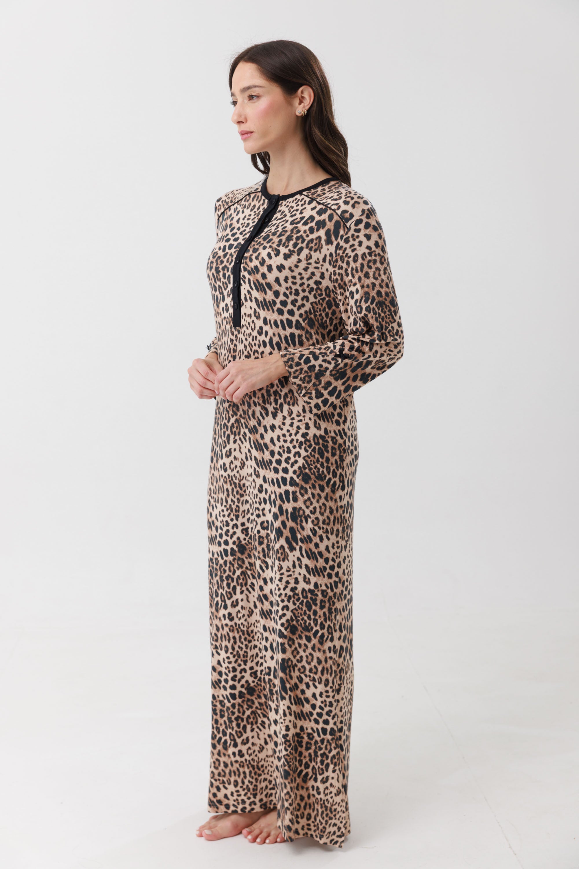 כותנת לילה מנומרת שרוול 3/4 ויסקוזה