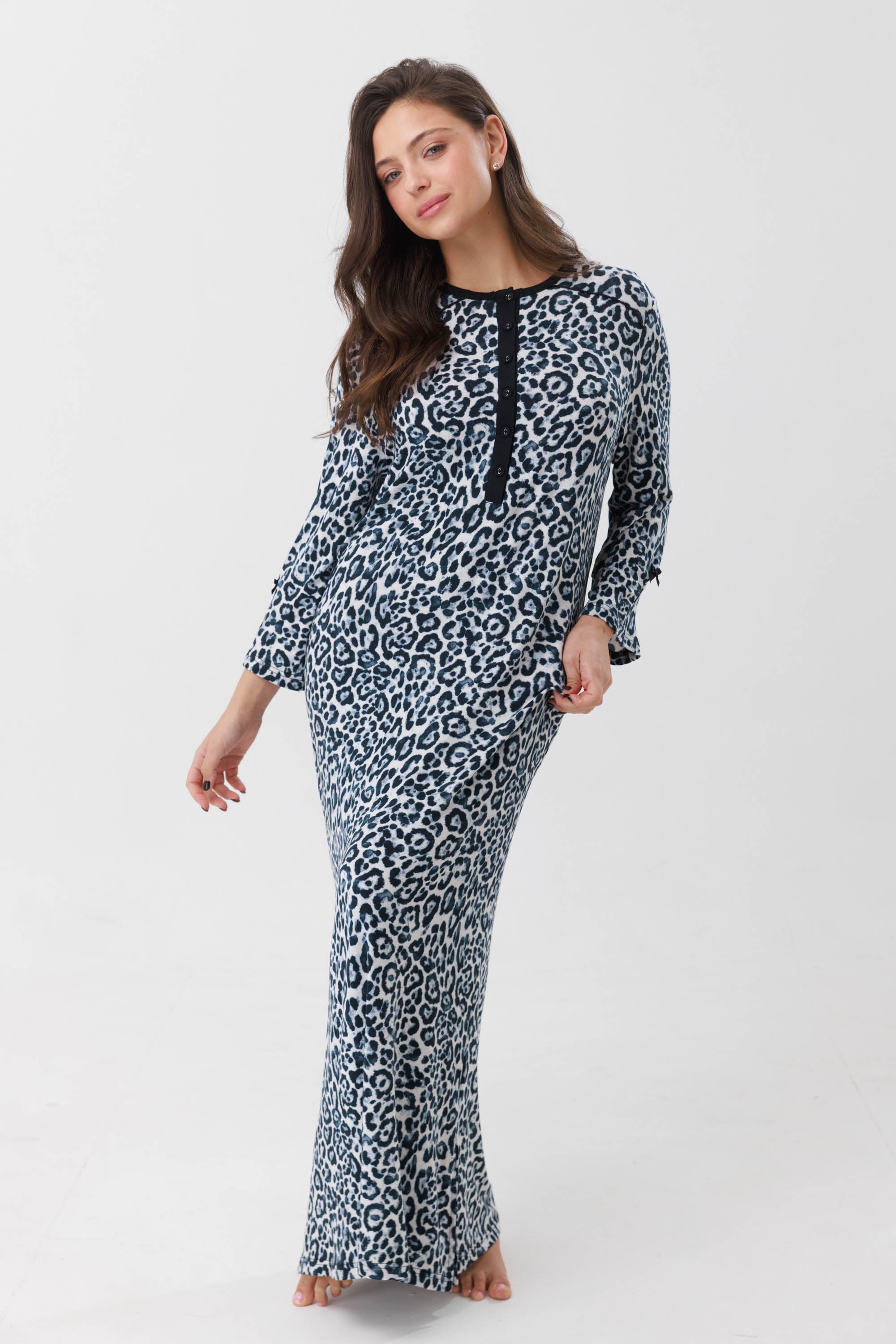 כותנת לילה מנומרת שרוול 3/4 ויסקוזה