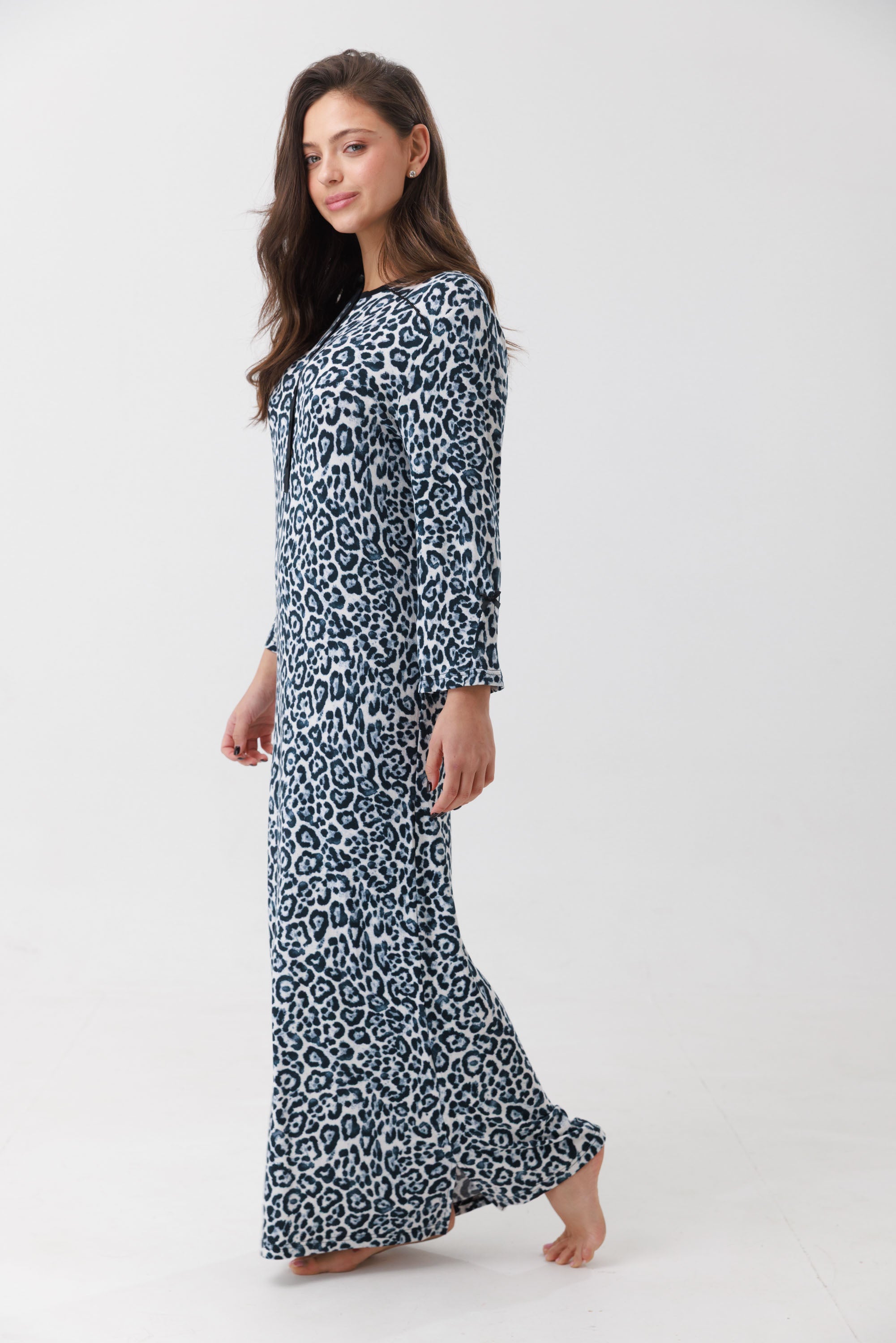 כותנת לילה מנומרת שרוול 3/4 ויסקוזה