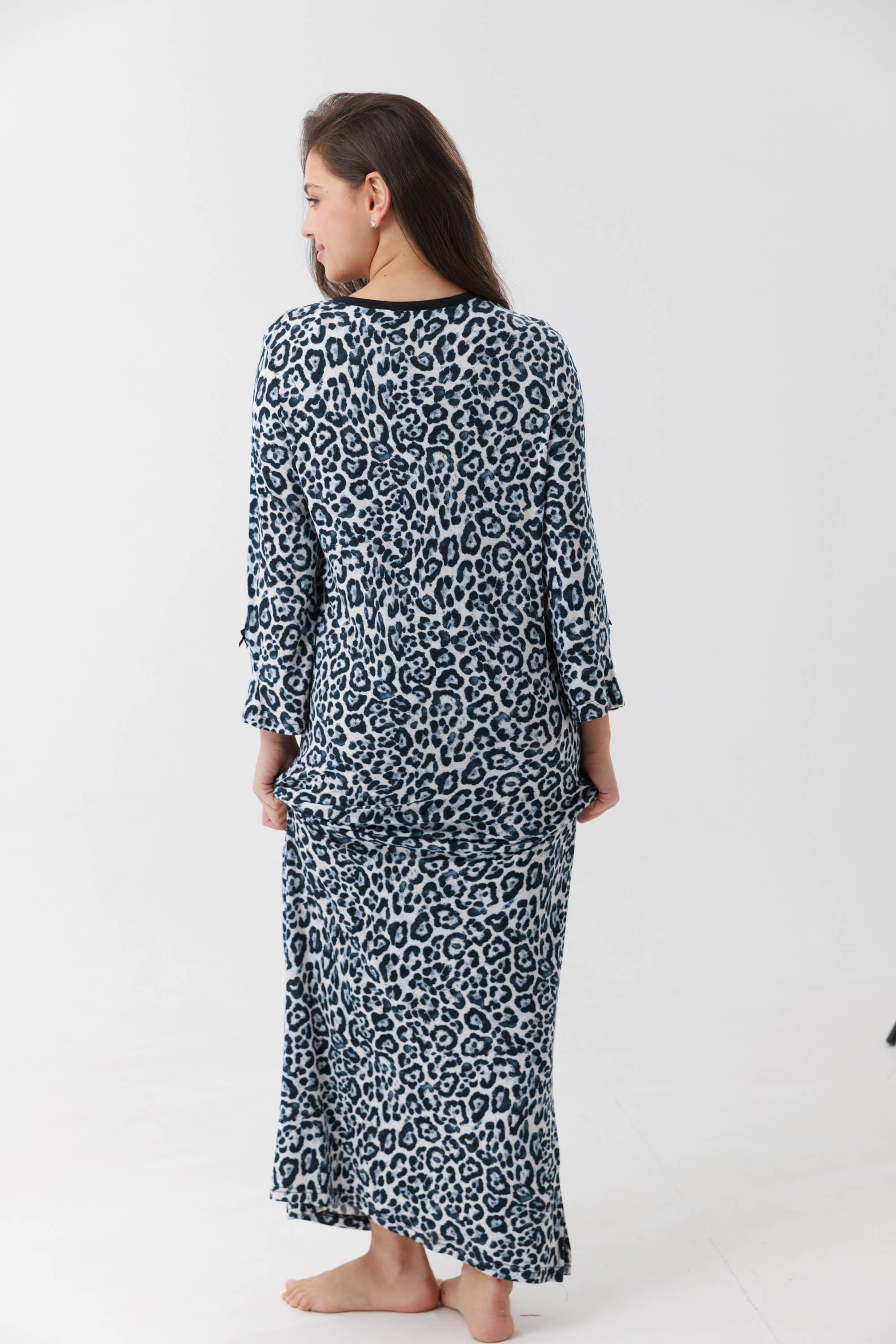 כותנת לילה מנומרת שרוול 3/4 ויסקוזה