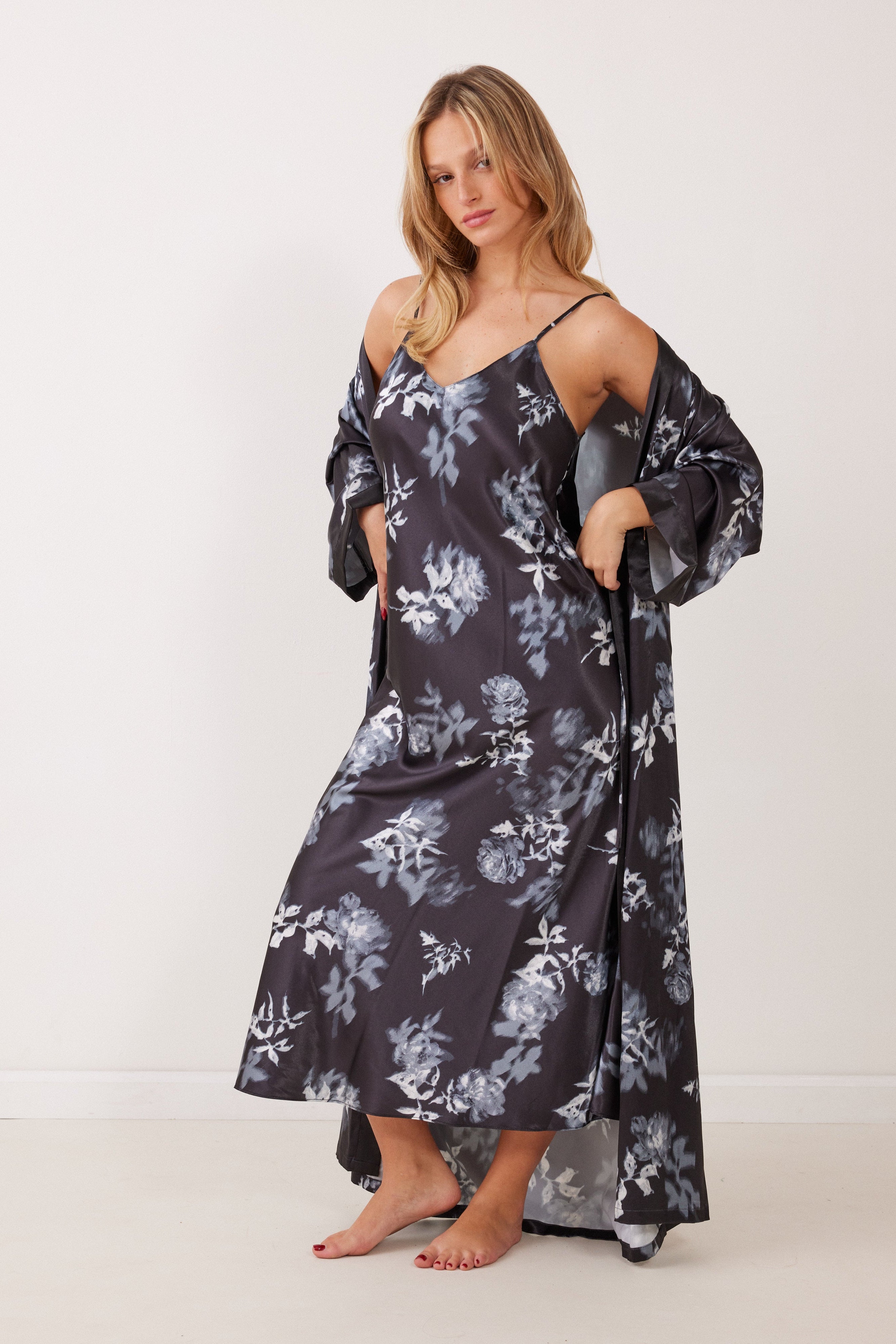 כותנת סאטן מקסי מודפס