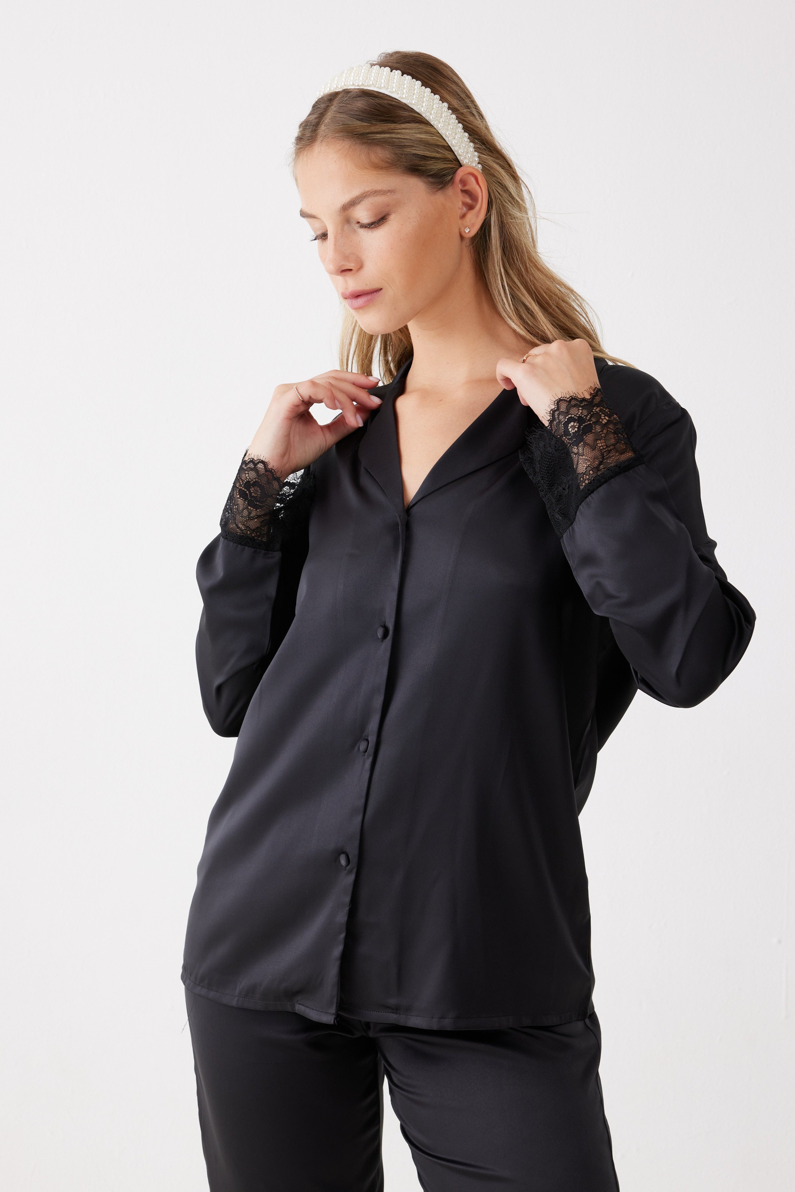 סט פיג'מה סאטן Laura