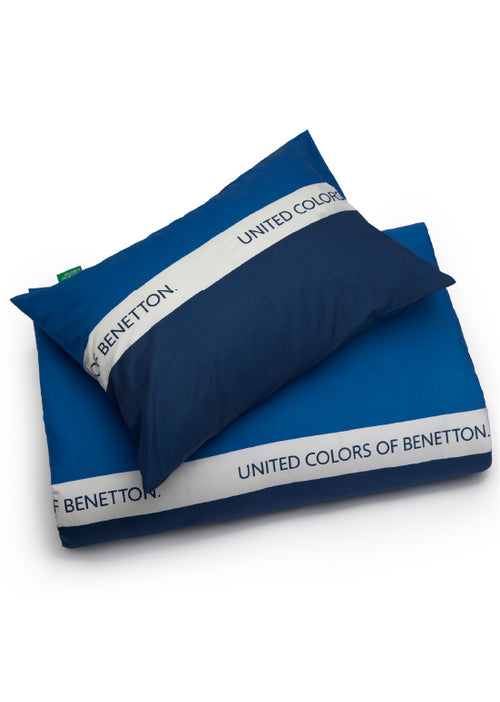 סט מיטה זוגית 160/200 סמ פס לוגו - כחול נייבי Benetton