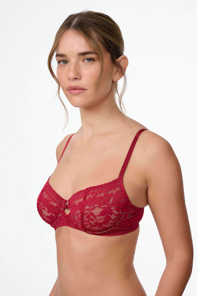 ברלט תחרה עם ברזלים ללא ריפוד - אדום יין