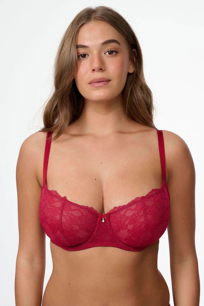 חזייה לא מרופדת עם ברזלים מתחרה - אדום יין