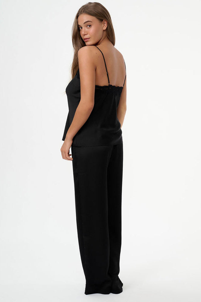 סט בייב דול סאטן מכנס ארוך - שחור