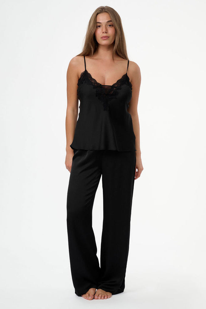 סט בייב דול סאטן מכנס ארוך - שחור