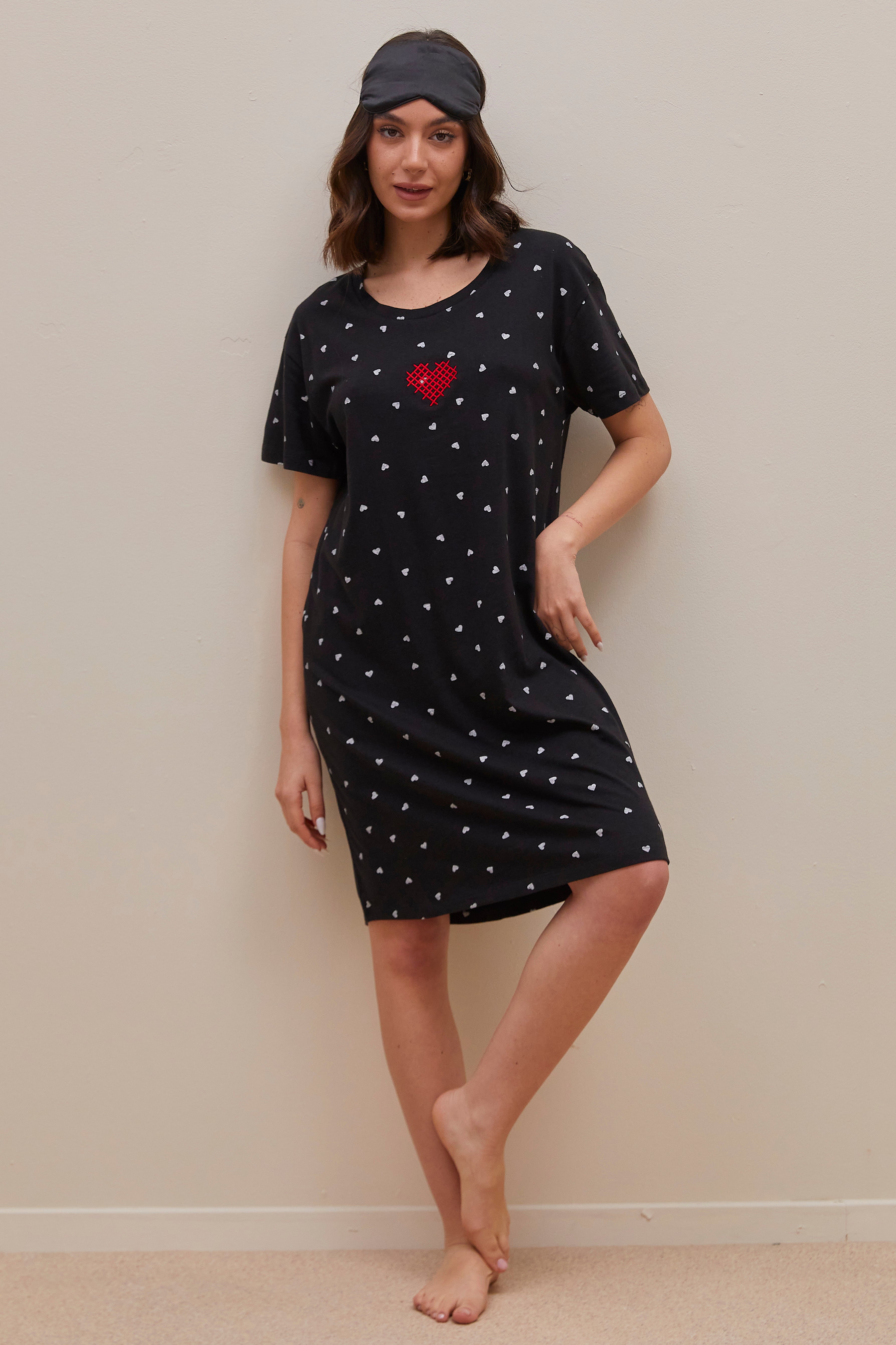 כותונת קצרה לבבות 100% כותנה