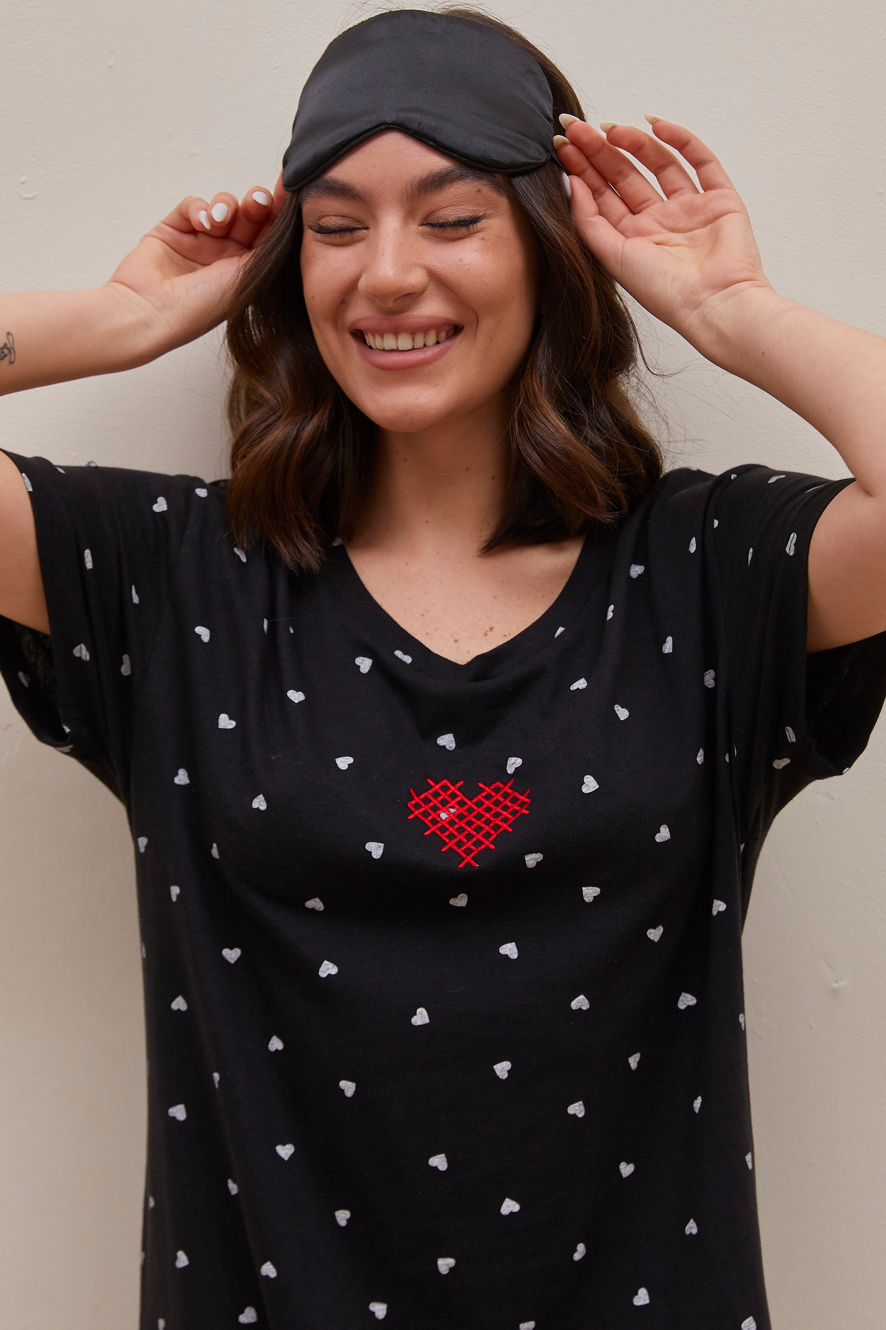 כותונת קצרה לבבות 100% כותנה