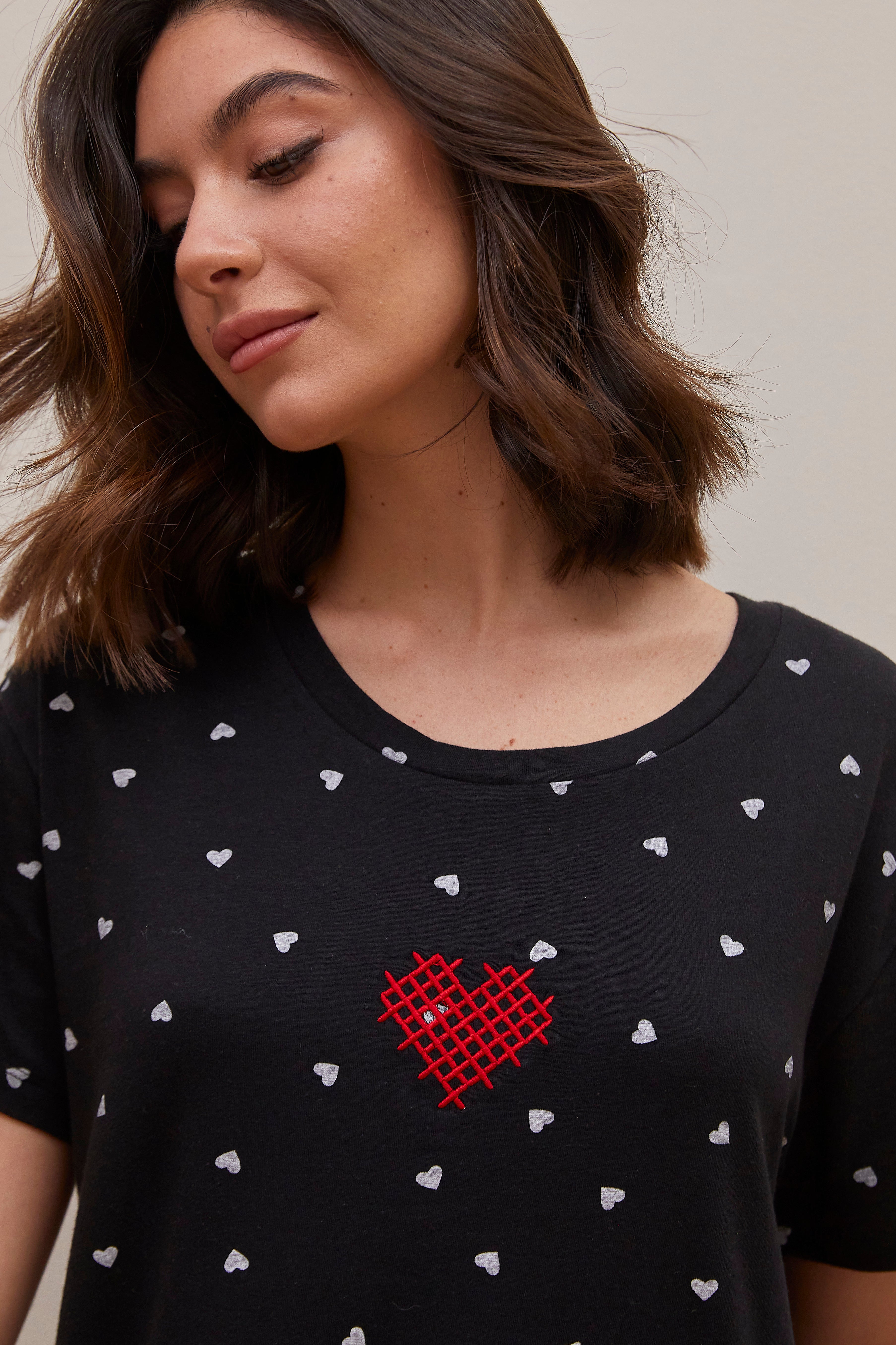 כותונת קצרה לבבות 100% כותנה