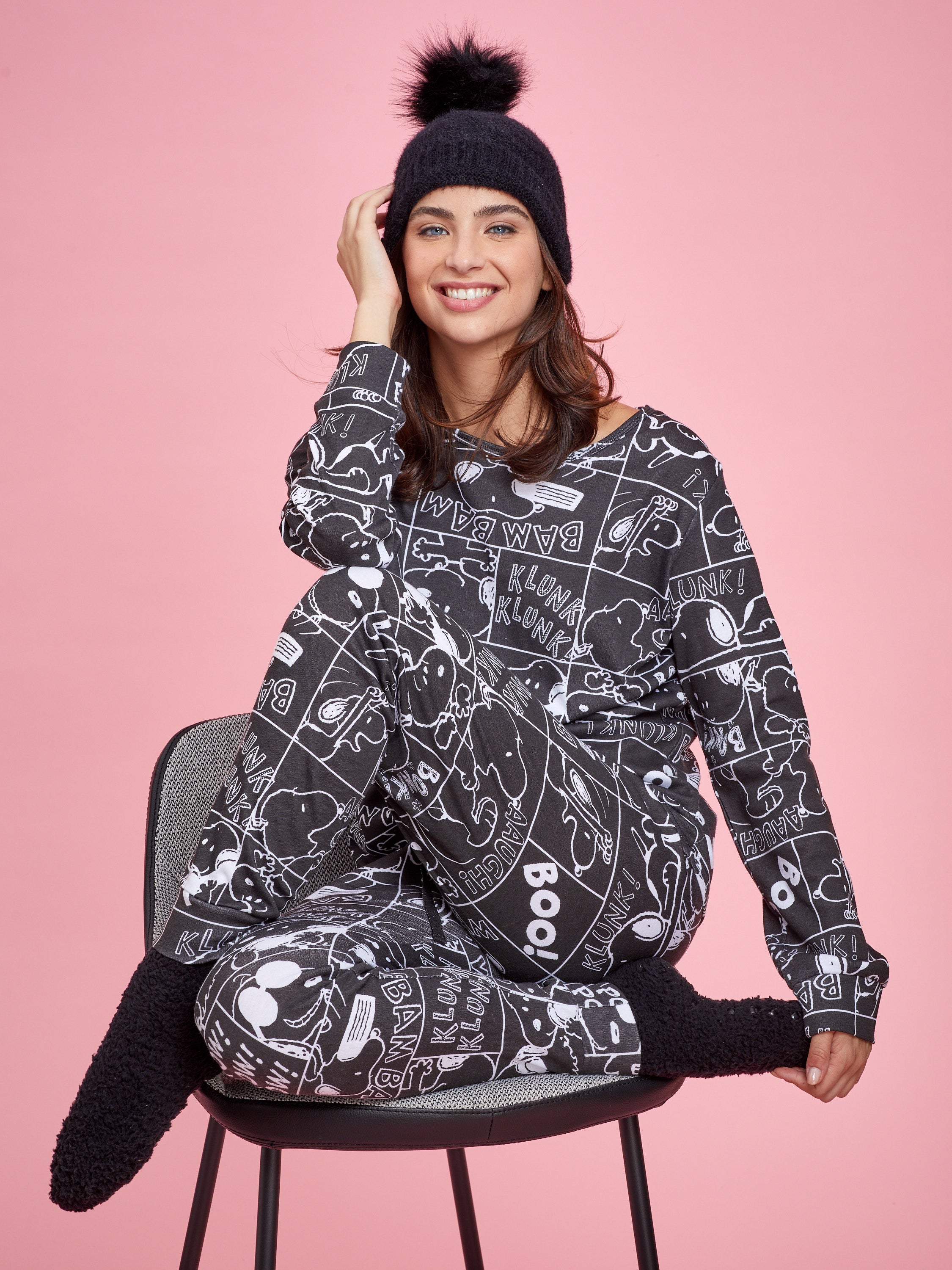 פיג'מה סנופי קומיקס מודפס אינטרלוק