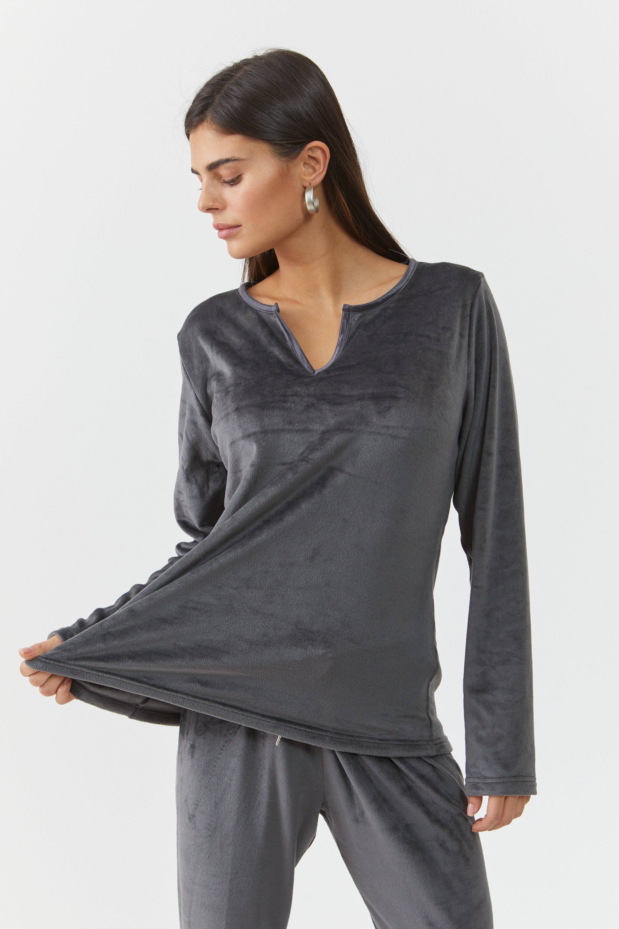 V Neck Velvet סט פיג'מה חורף