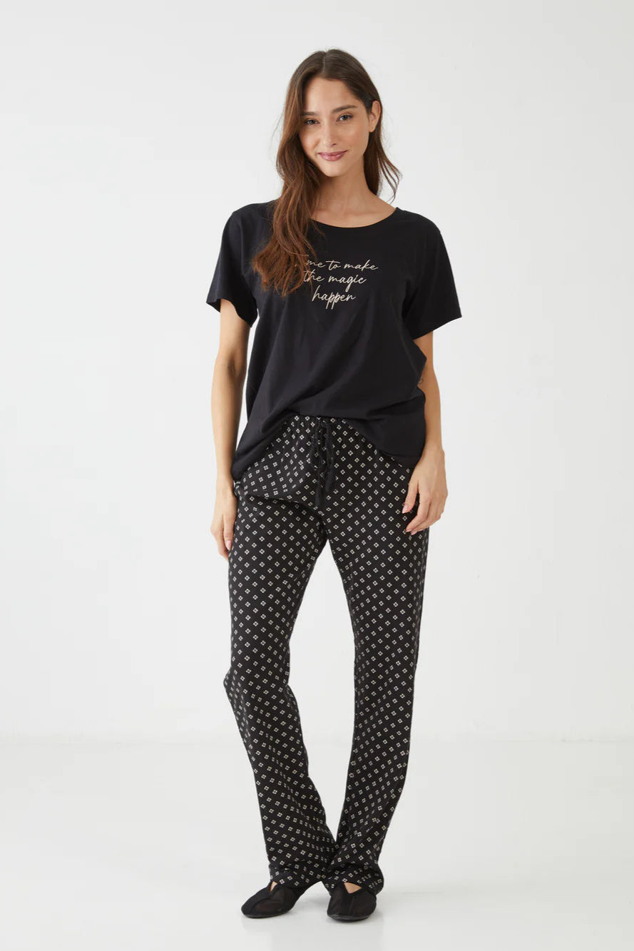 סט פיג'מה 100% כותנה מכנס ארוך