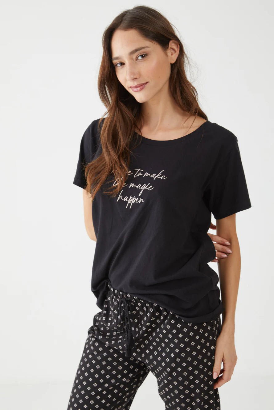 סט פיג'מה 100% כותנה מכנס ארוך