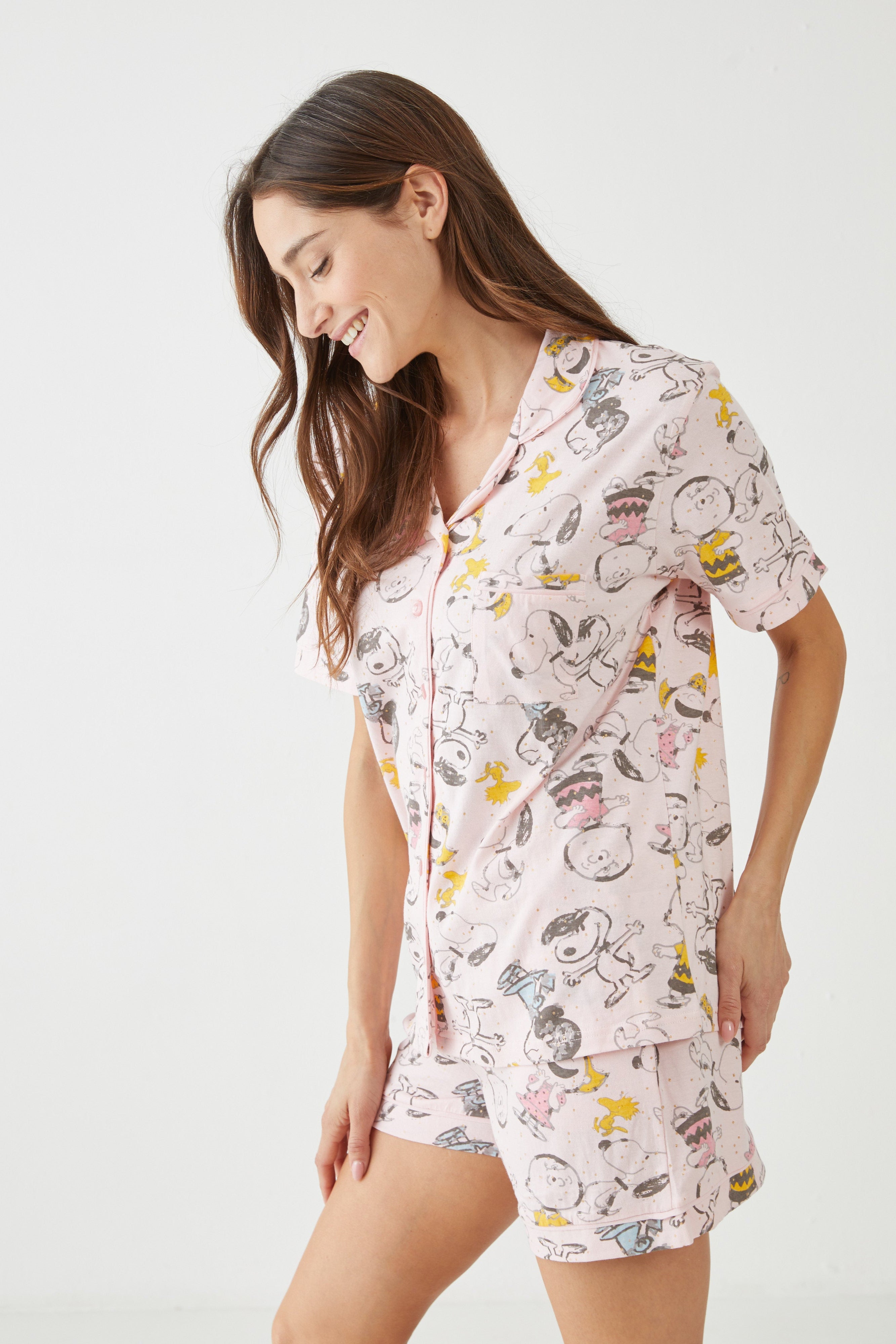 פיג'מת קיץ לנשים מכותנה עם הדפס סנופי