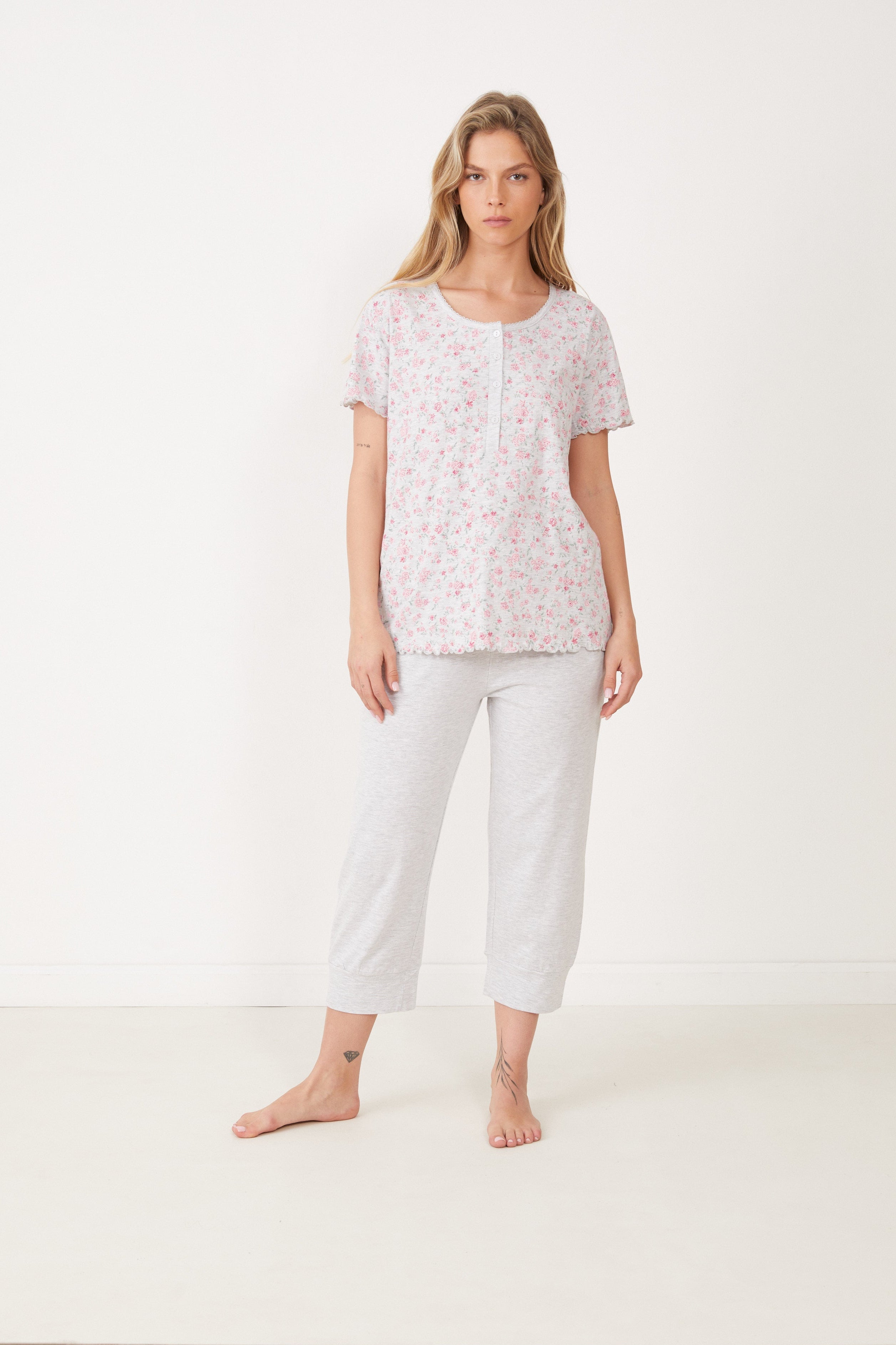 פיג'מת קיץ כותנה מכנס ארוך