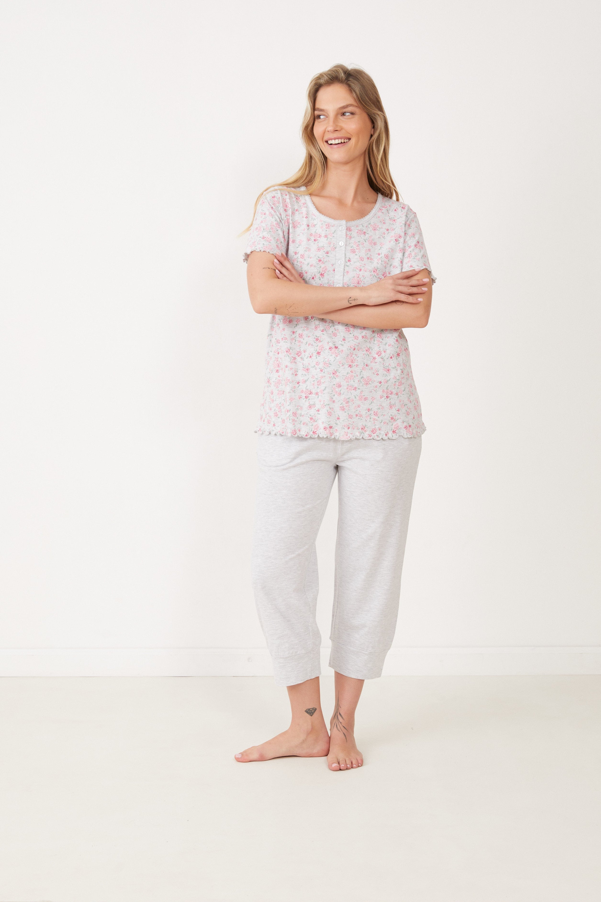 פיג'מת קיץ כותנה מכנס ארוך