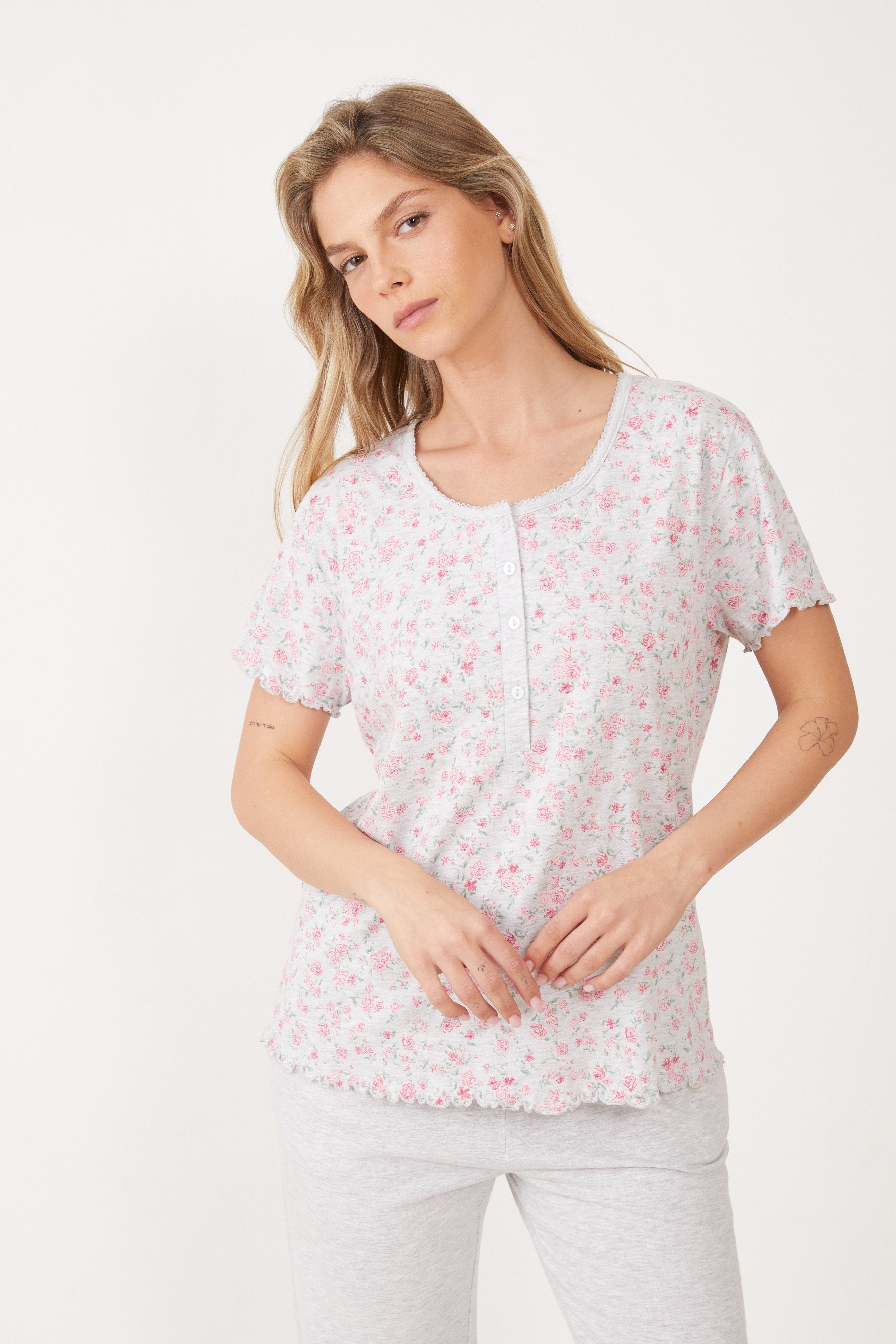 פיג'מת קיץ כותנה מכנס ארוך