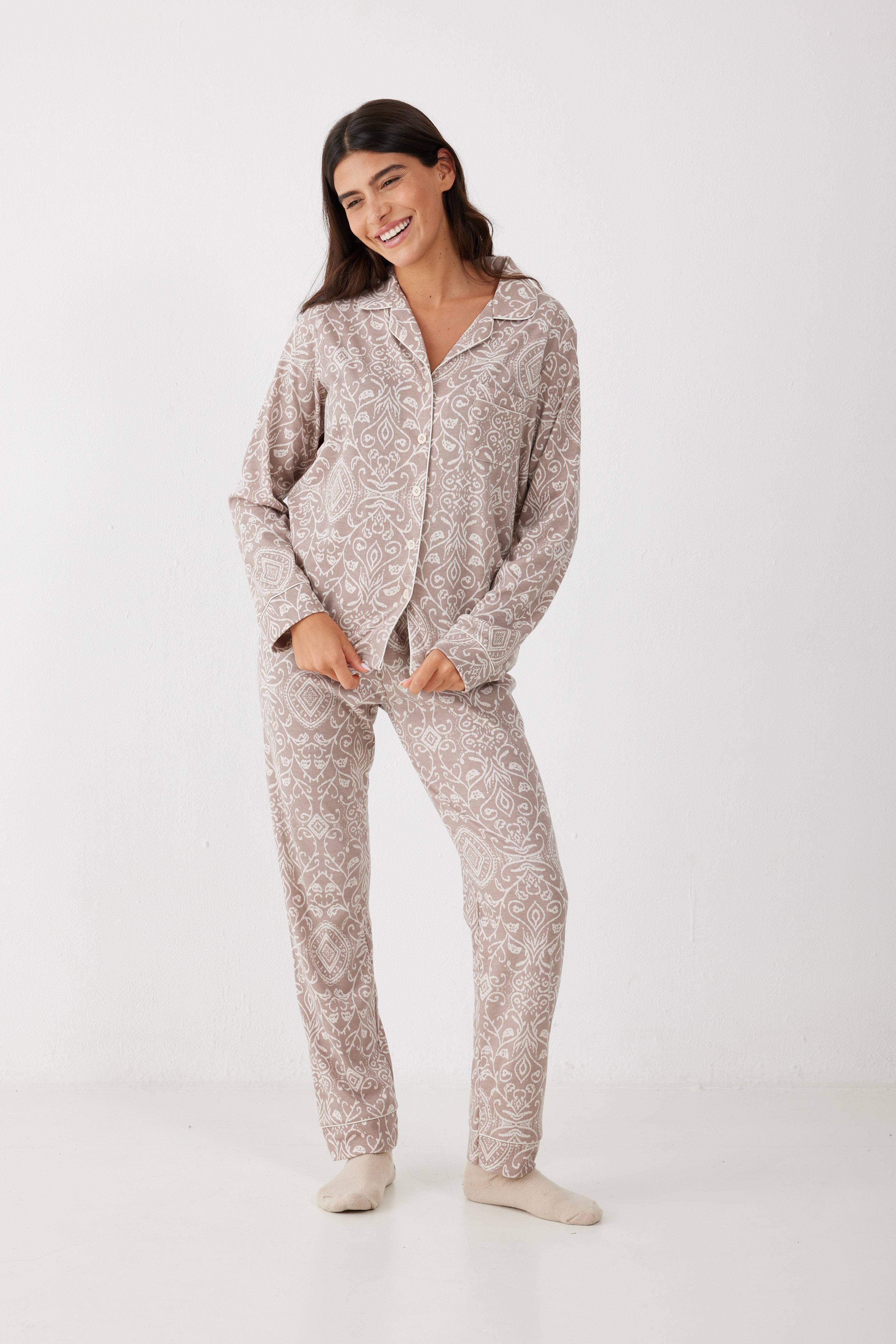 פיג'מה מכופתרת אינטרלוק