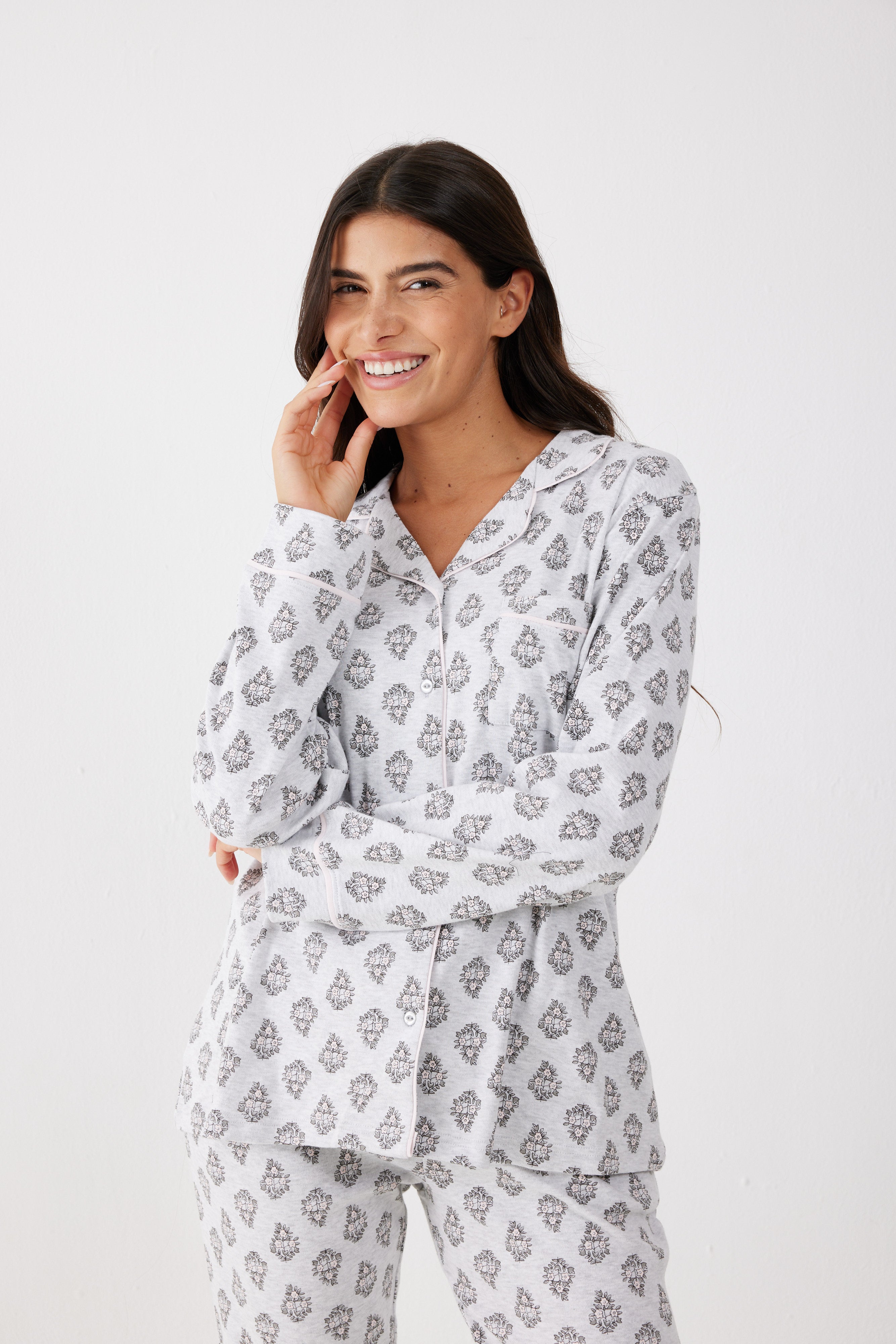 פיג'מה מכופתרת  כותנה