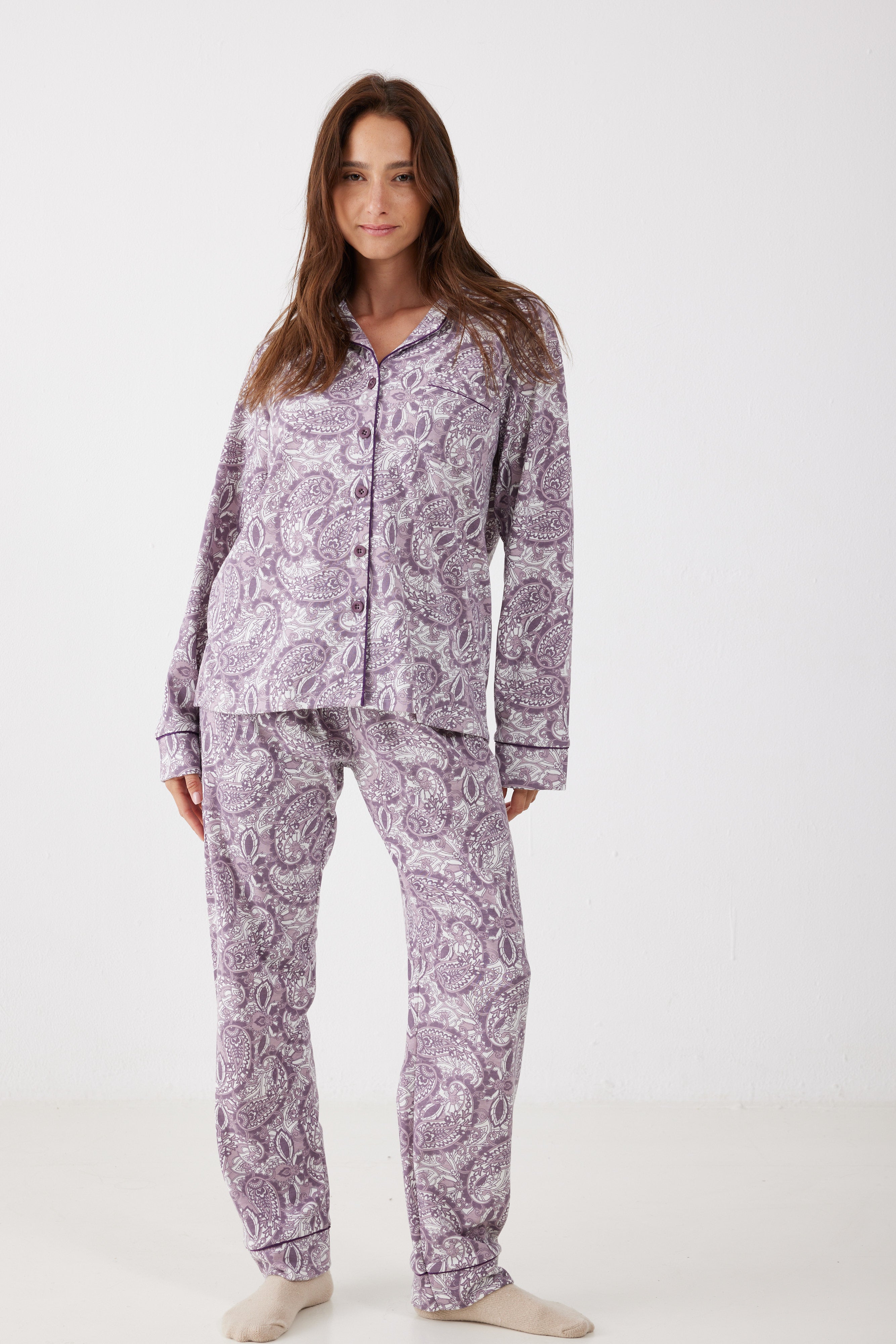 סט פיג'מה אינטרלוק מכופתרת