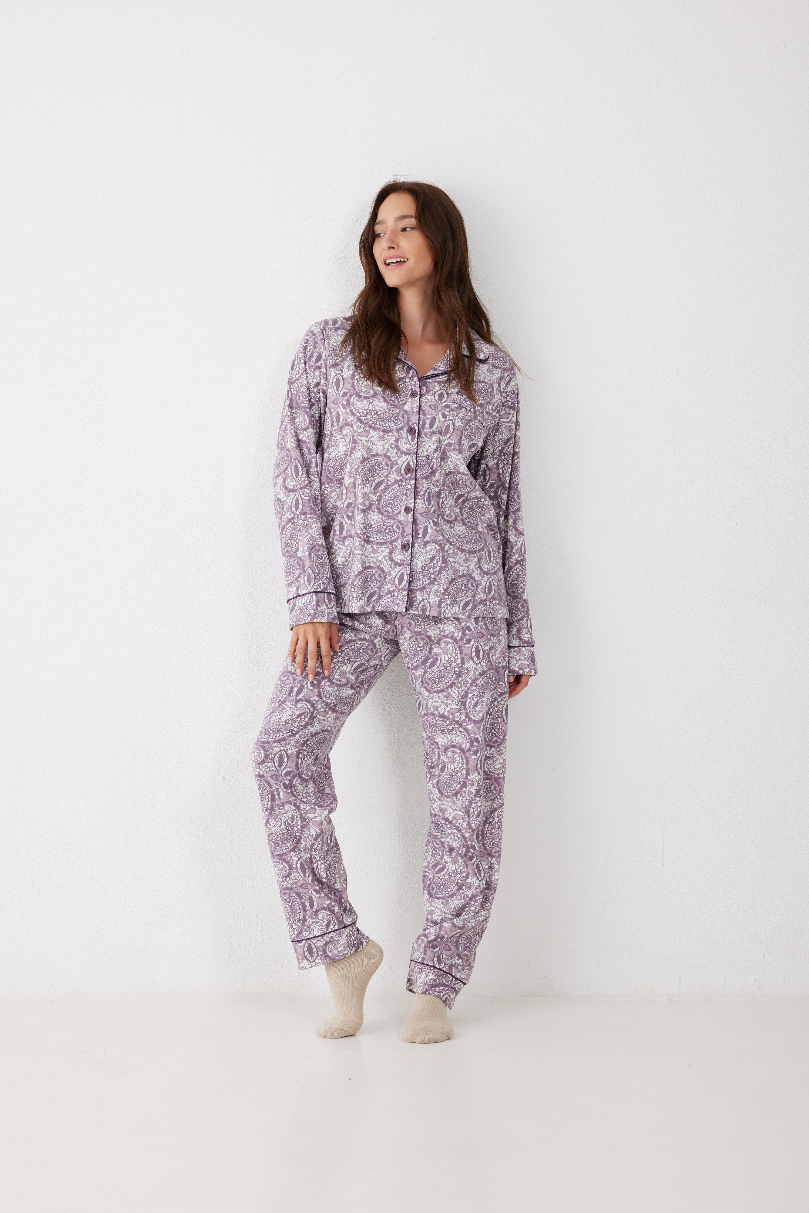 סט פיג'מה אינטרלוק מכופתרת