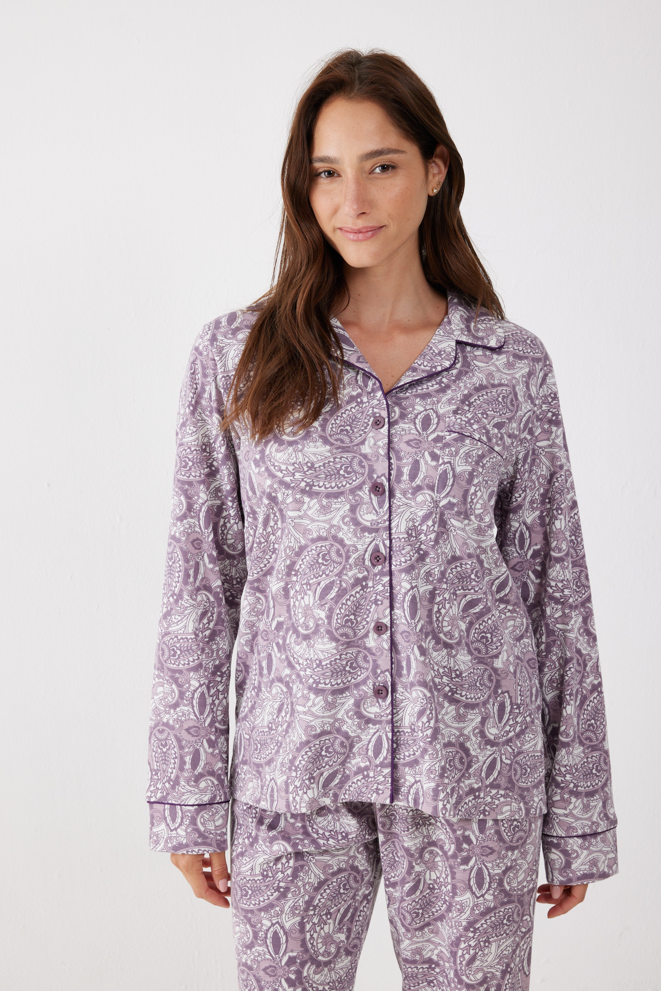 סט פיג'מה אינטרלוק מכופתרת