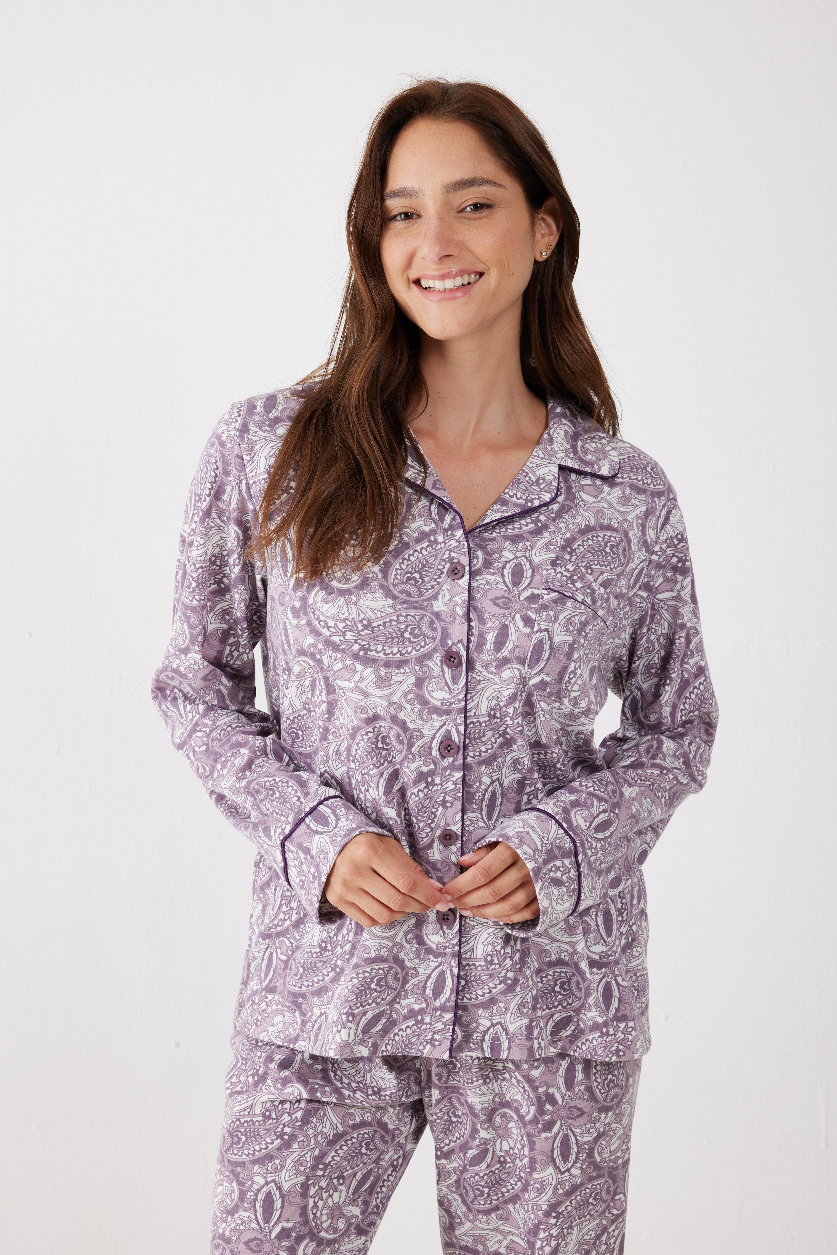 סט פיג'מה אינטרלוק מכופתרת