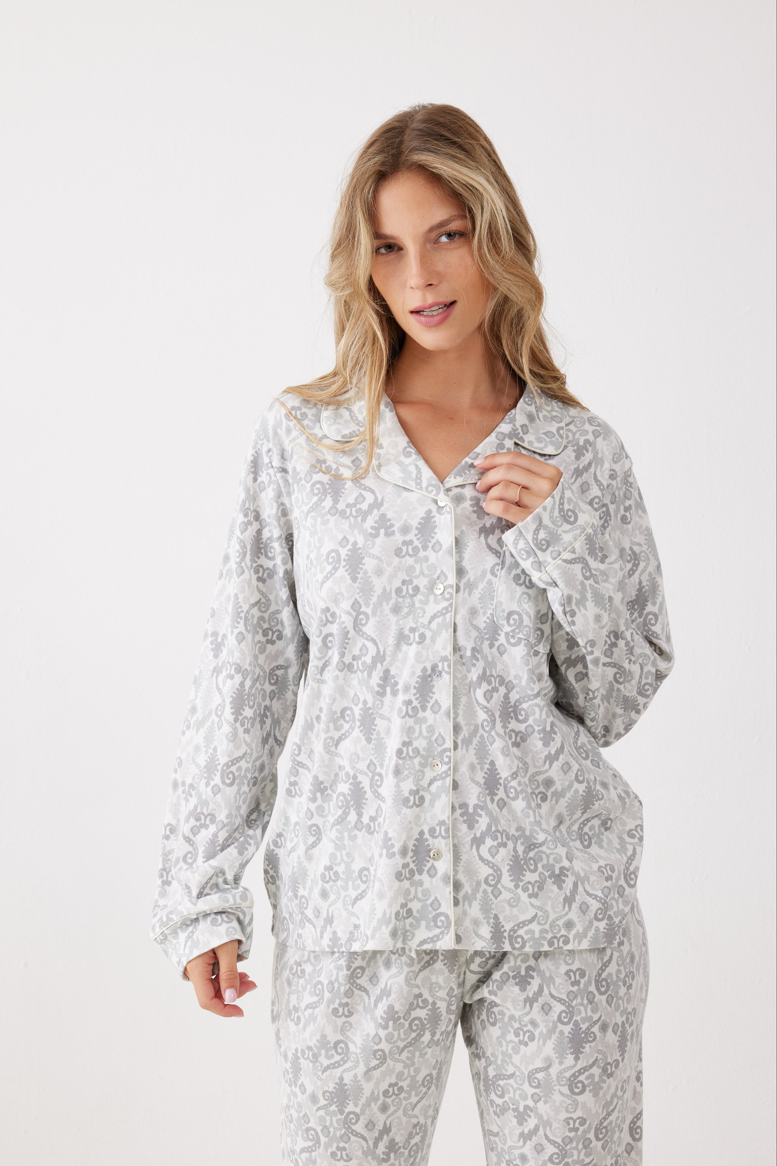 פיג'מה מכופתרת אינטרלוק