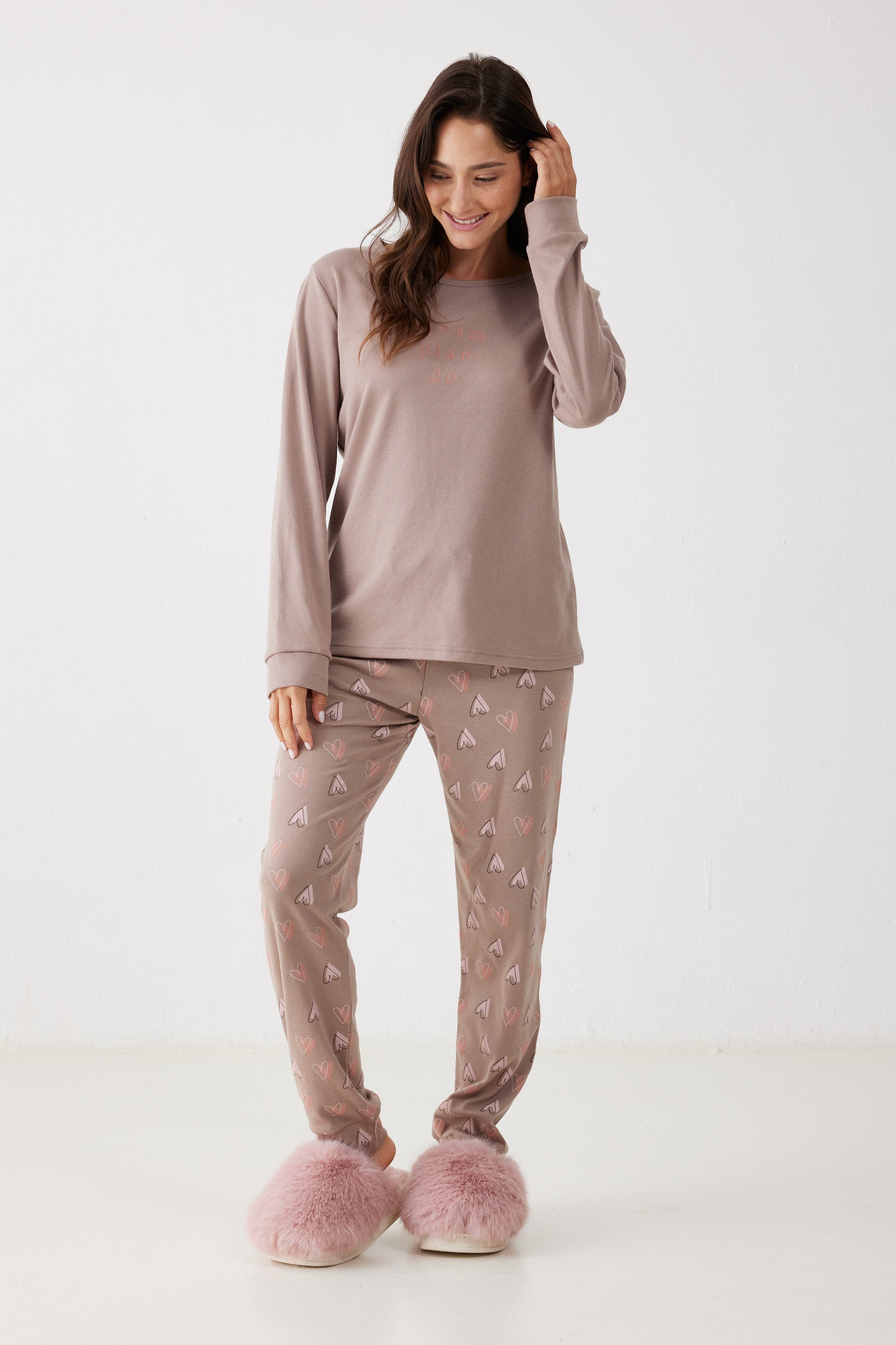 פיג'מת אינטרלוק - קפה