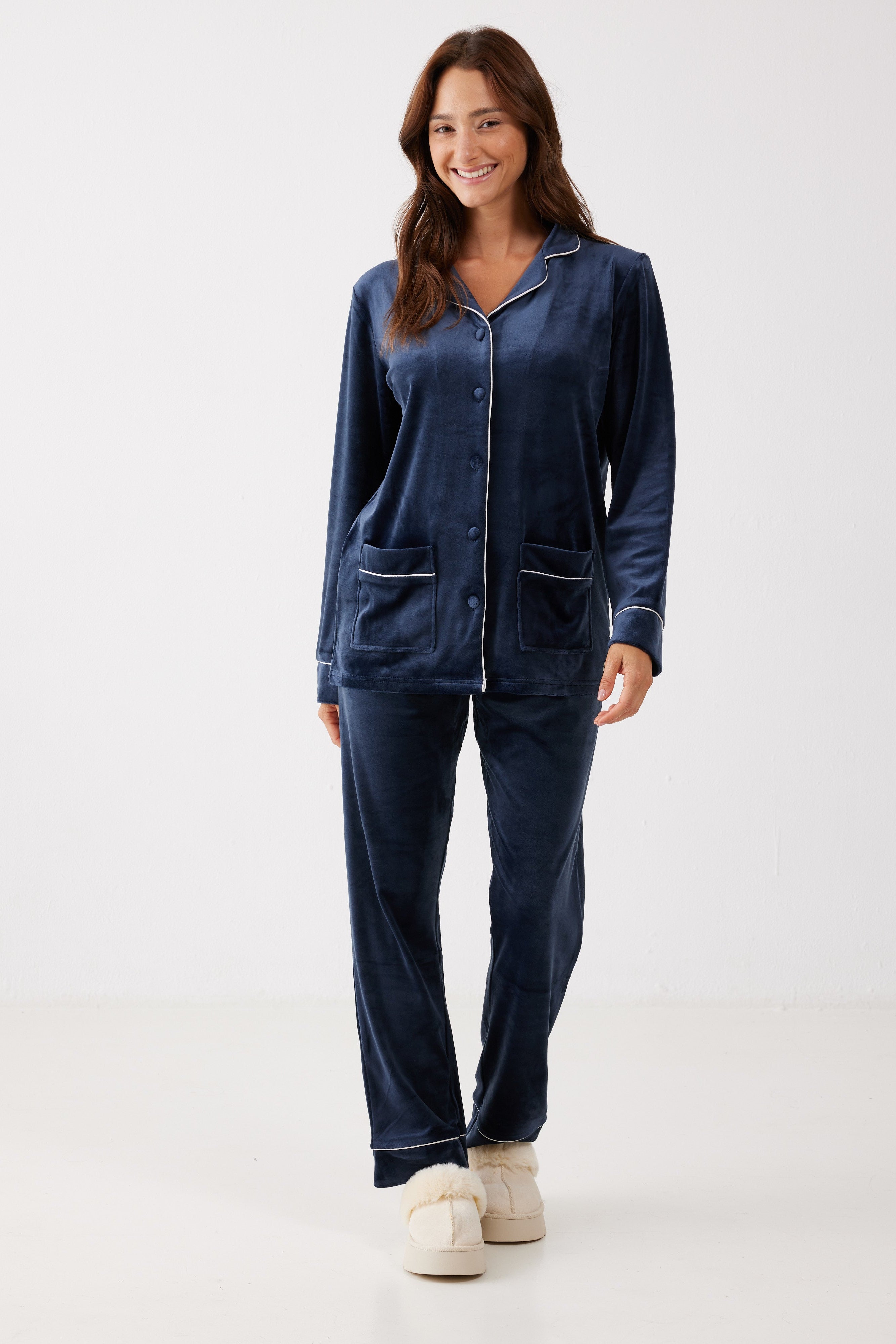 סט חליפה  מכופתרת פספול קטיפה