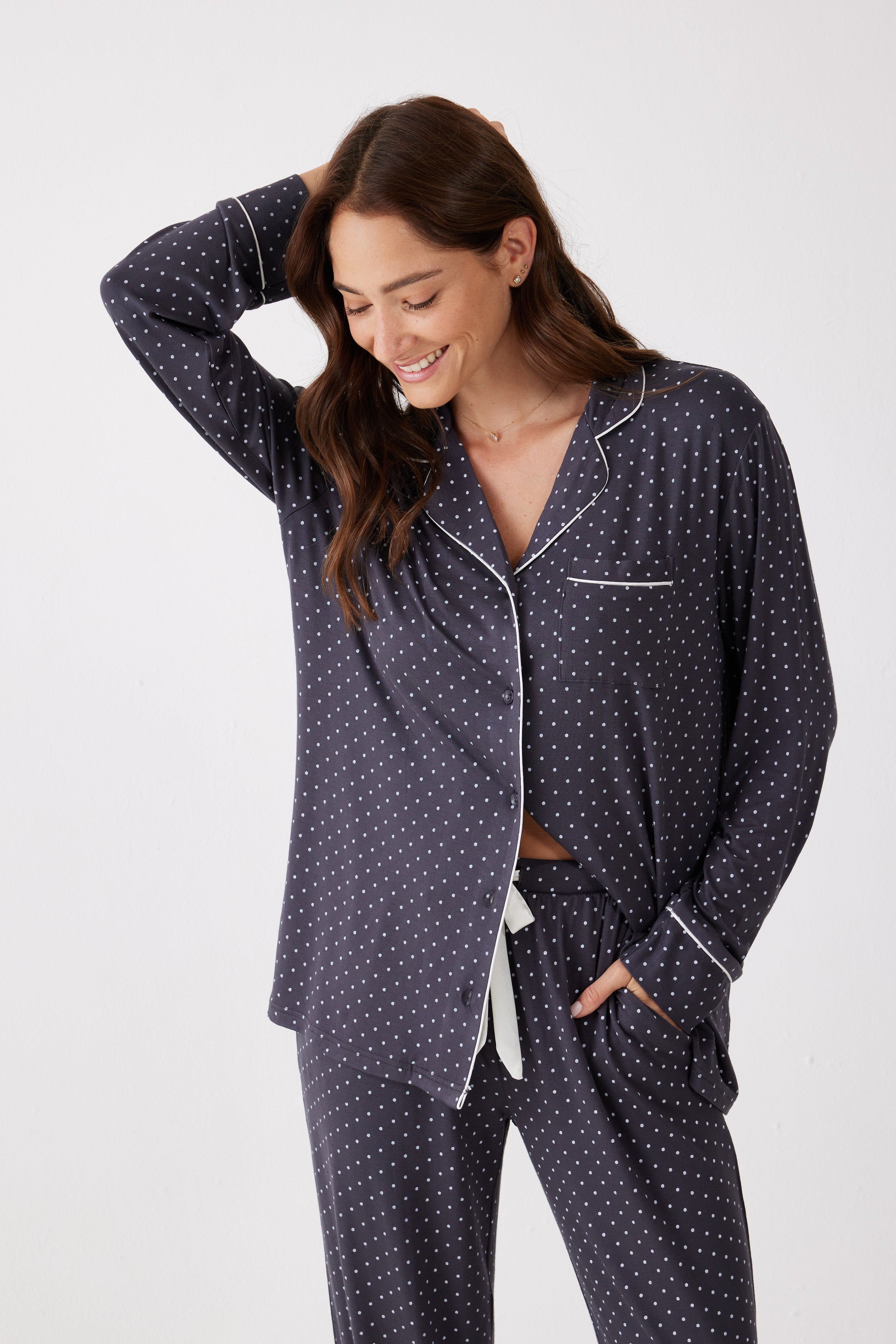 פיג'מה מכופתרת נקודות ויסקוזה