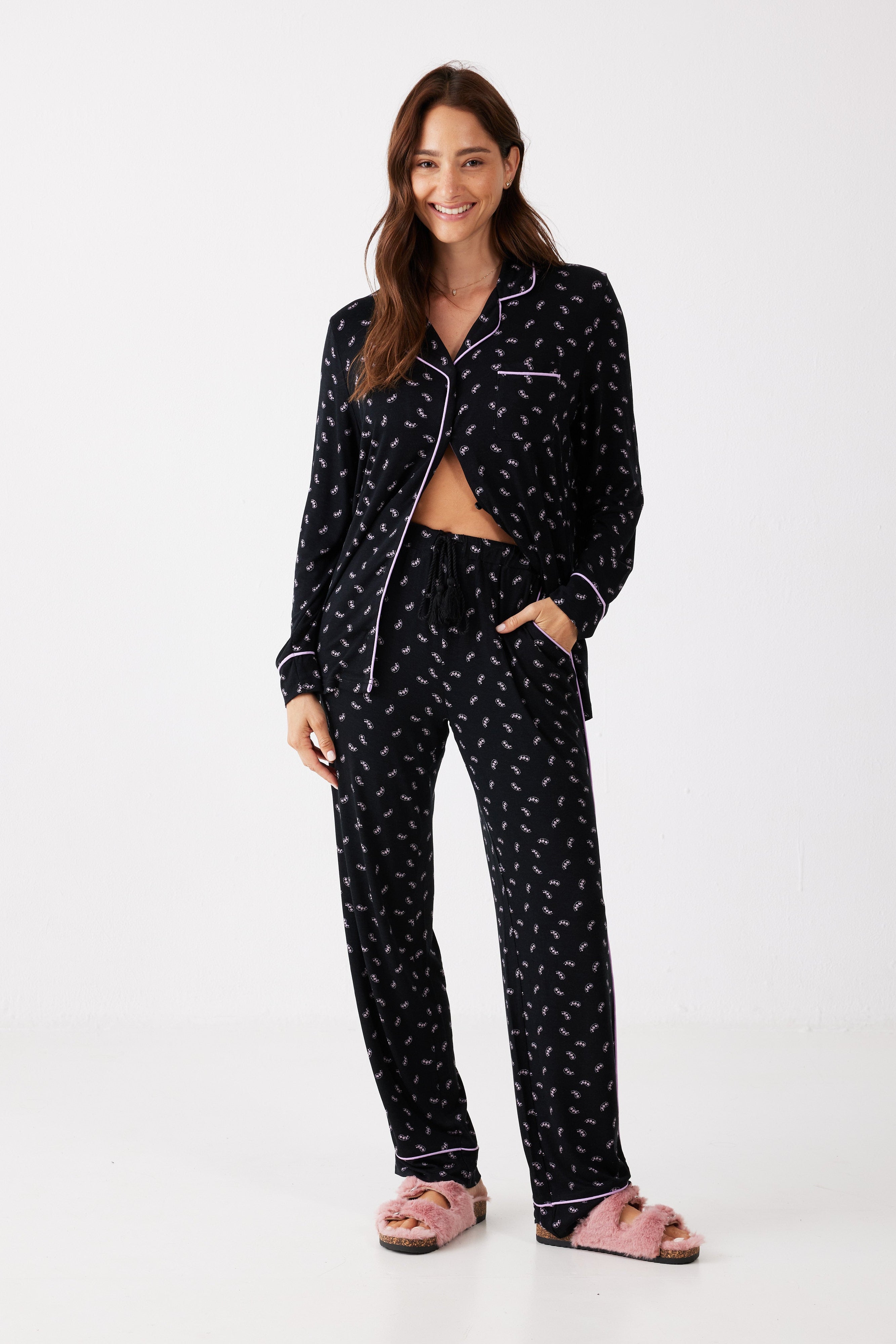 פיג'מה מכופתרת הדפס ויסקוזה