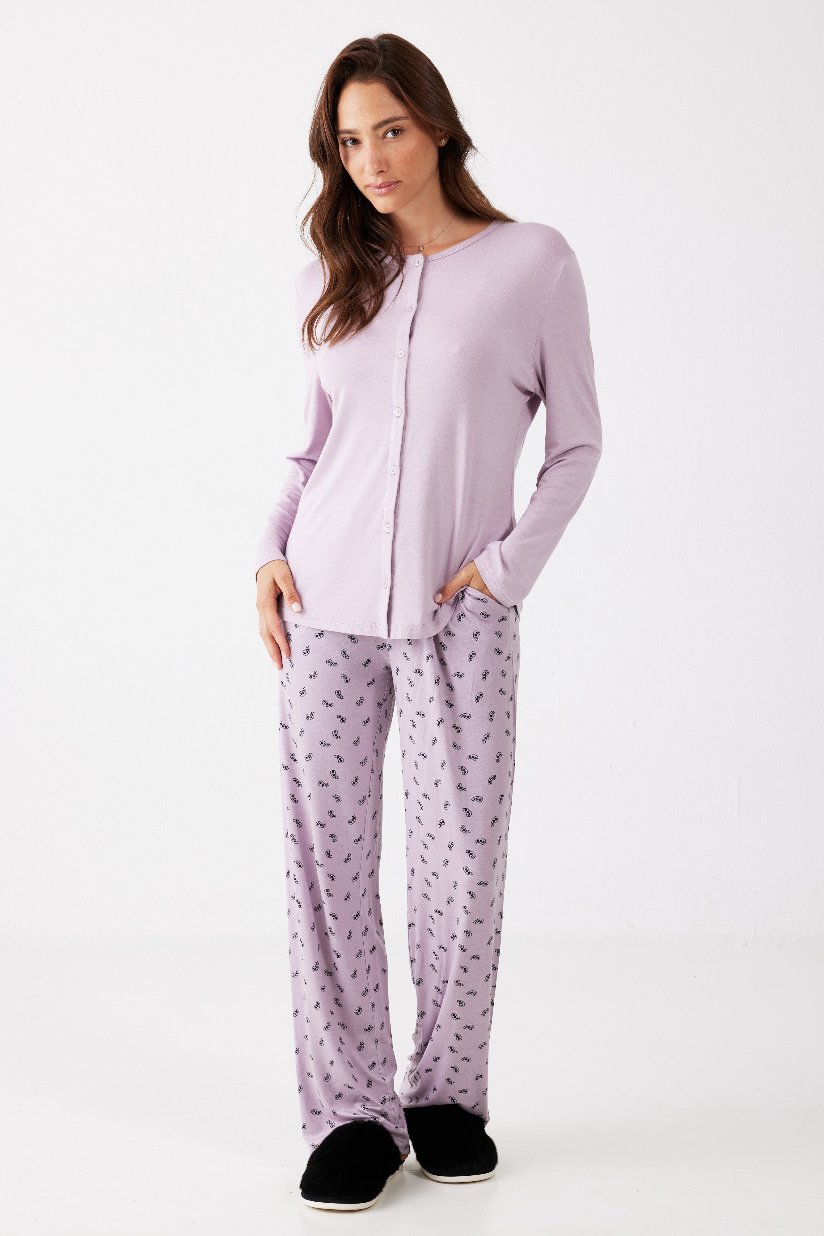 פיג'מה כפתורים הדפס ויסקוזה