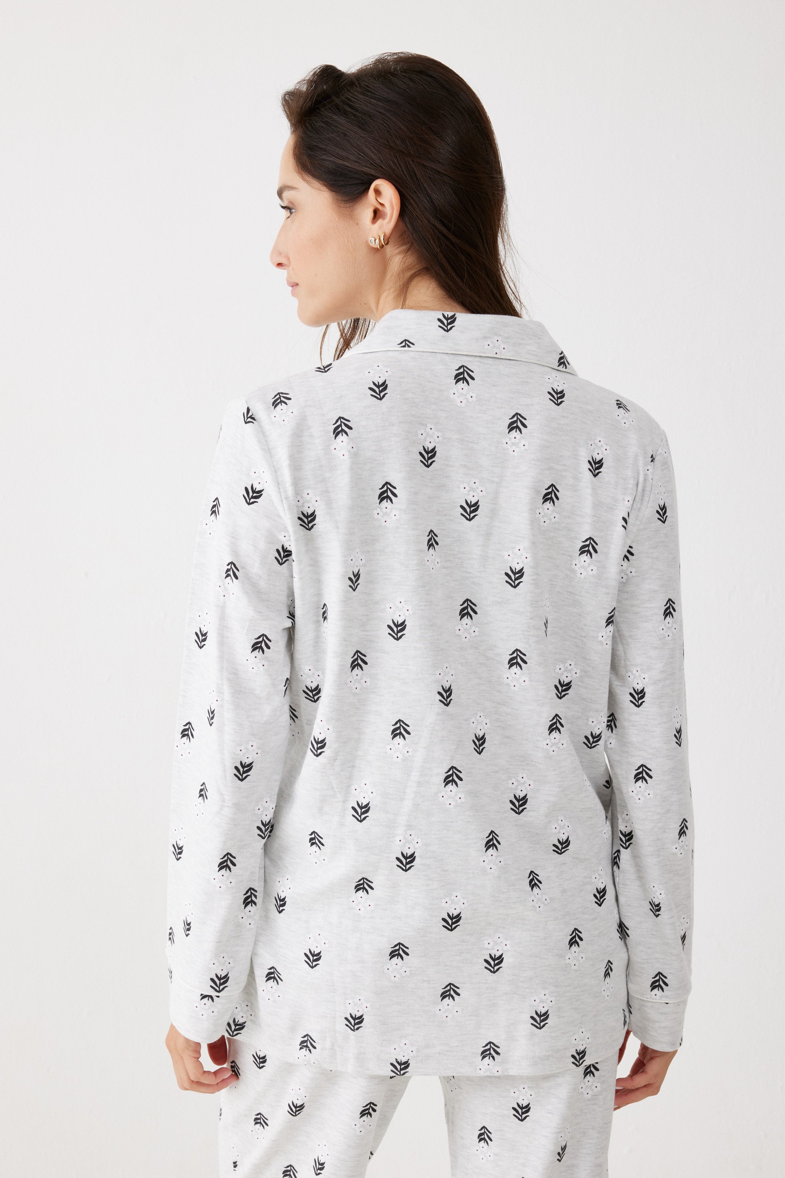 פיג'מה מכופתרת פרחים כותנה