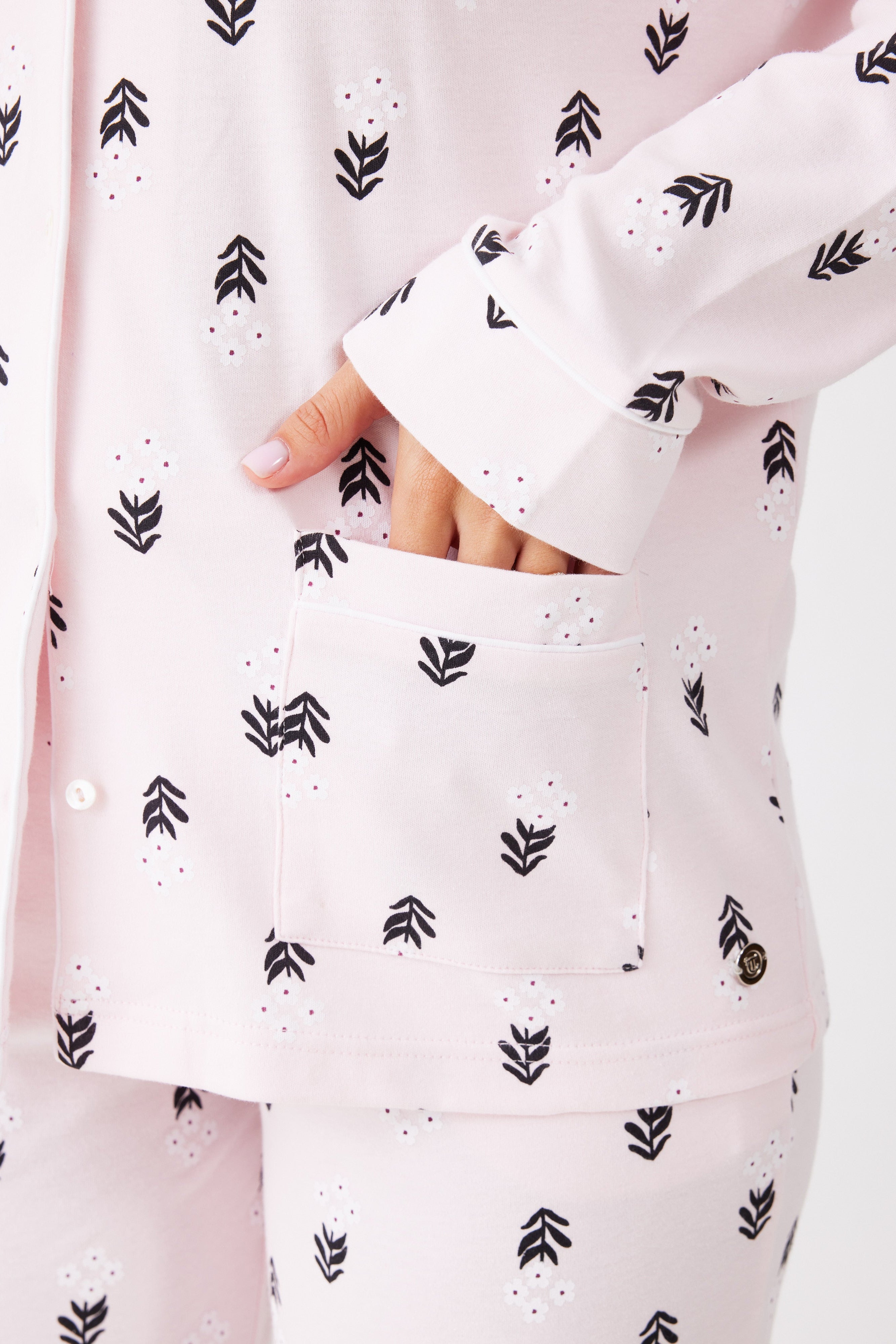 פיג'מה מכופתרת פרחים כותנה