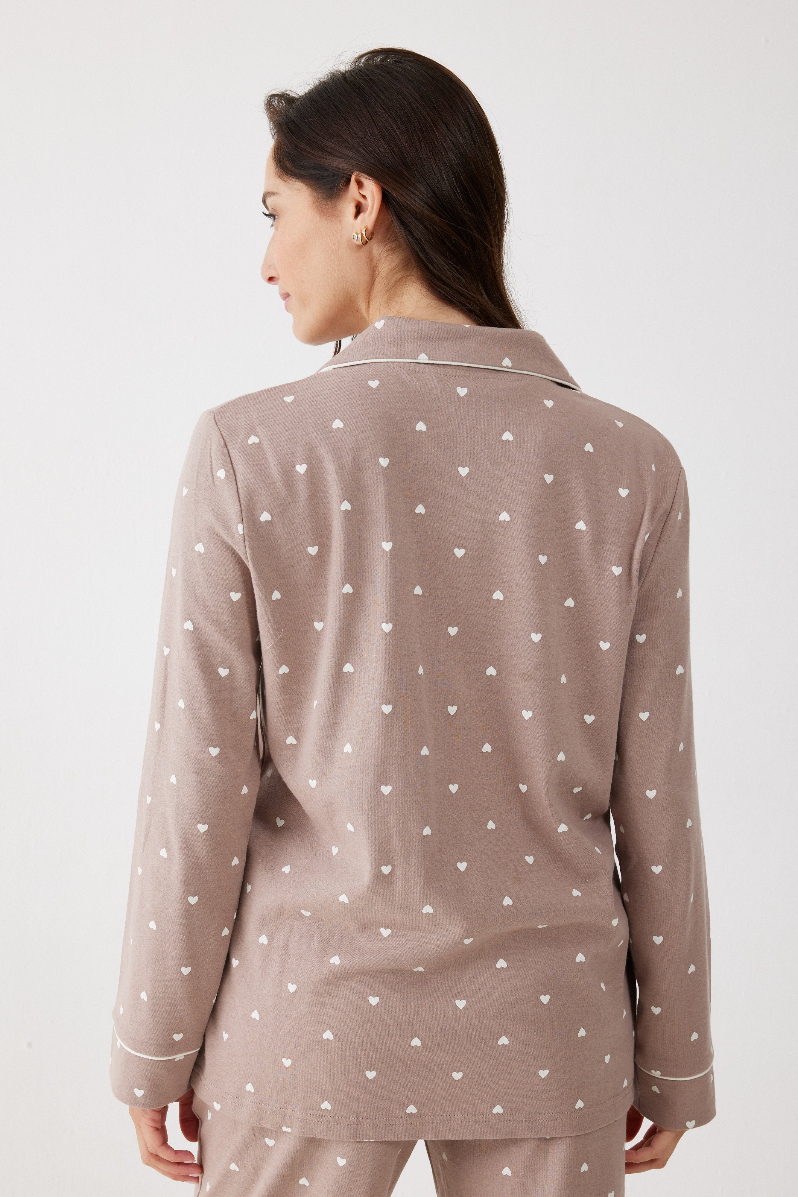 פיג'מה מכופתרת לבבות כותנה