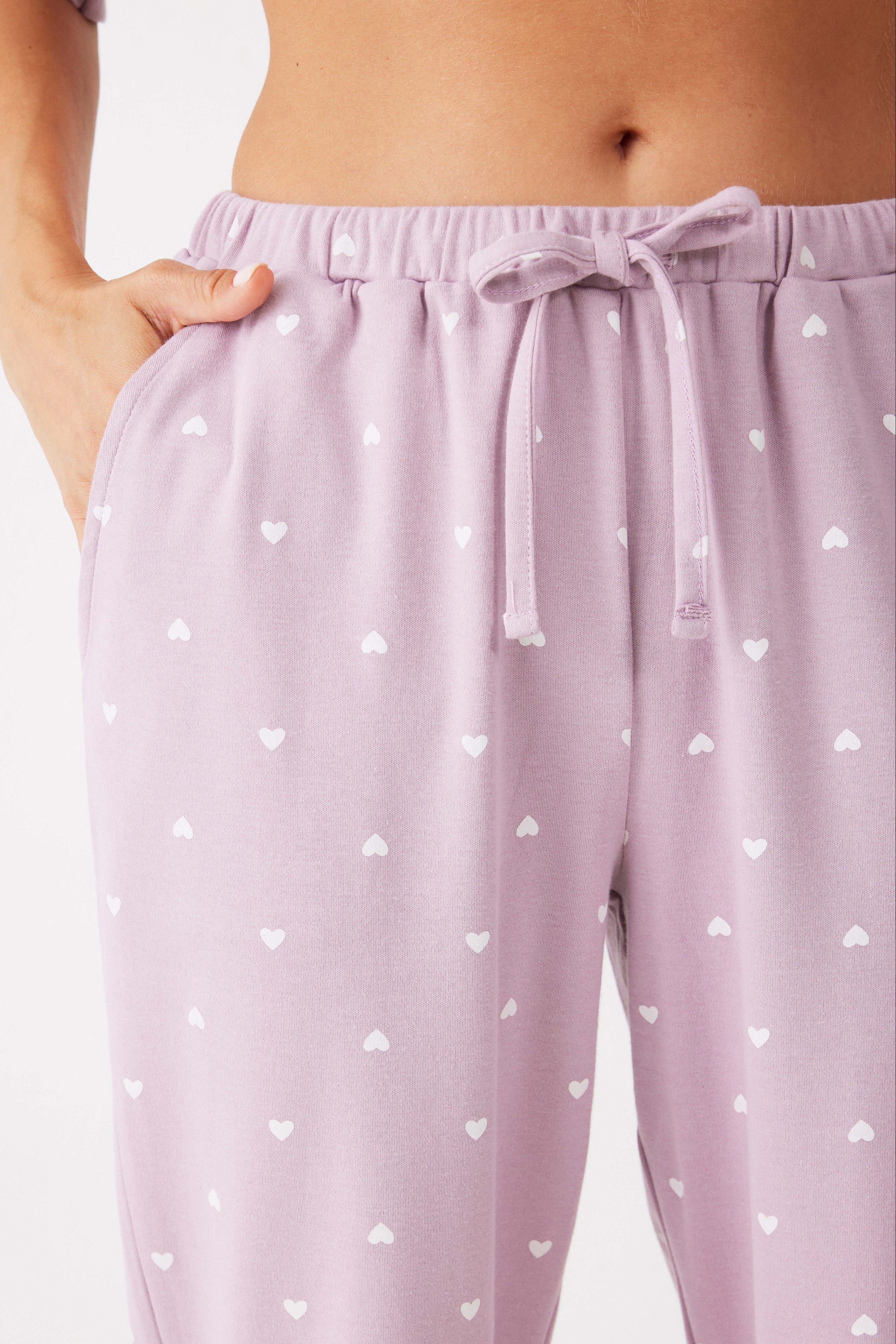 פיג'מה מכופתרת לבבות כותנה