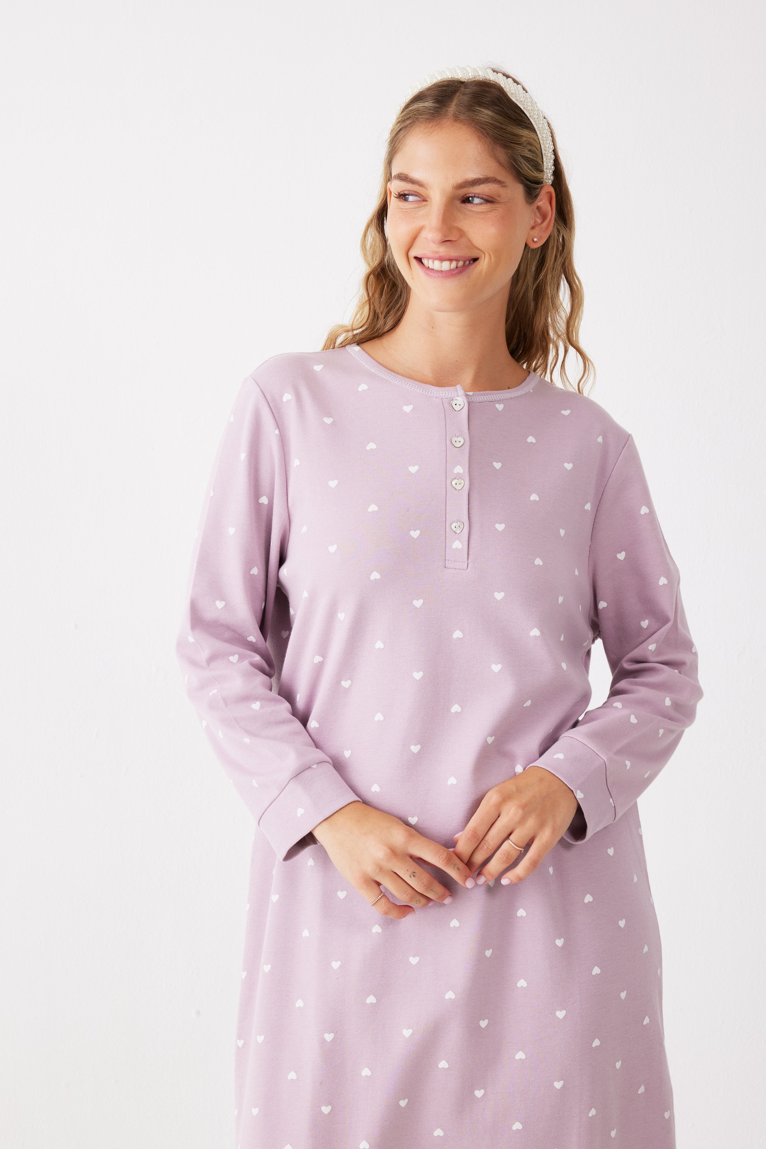 כותונת לילה לבבות כותנה