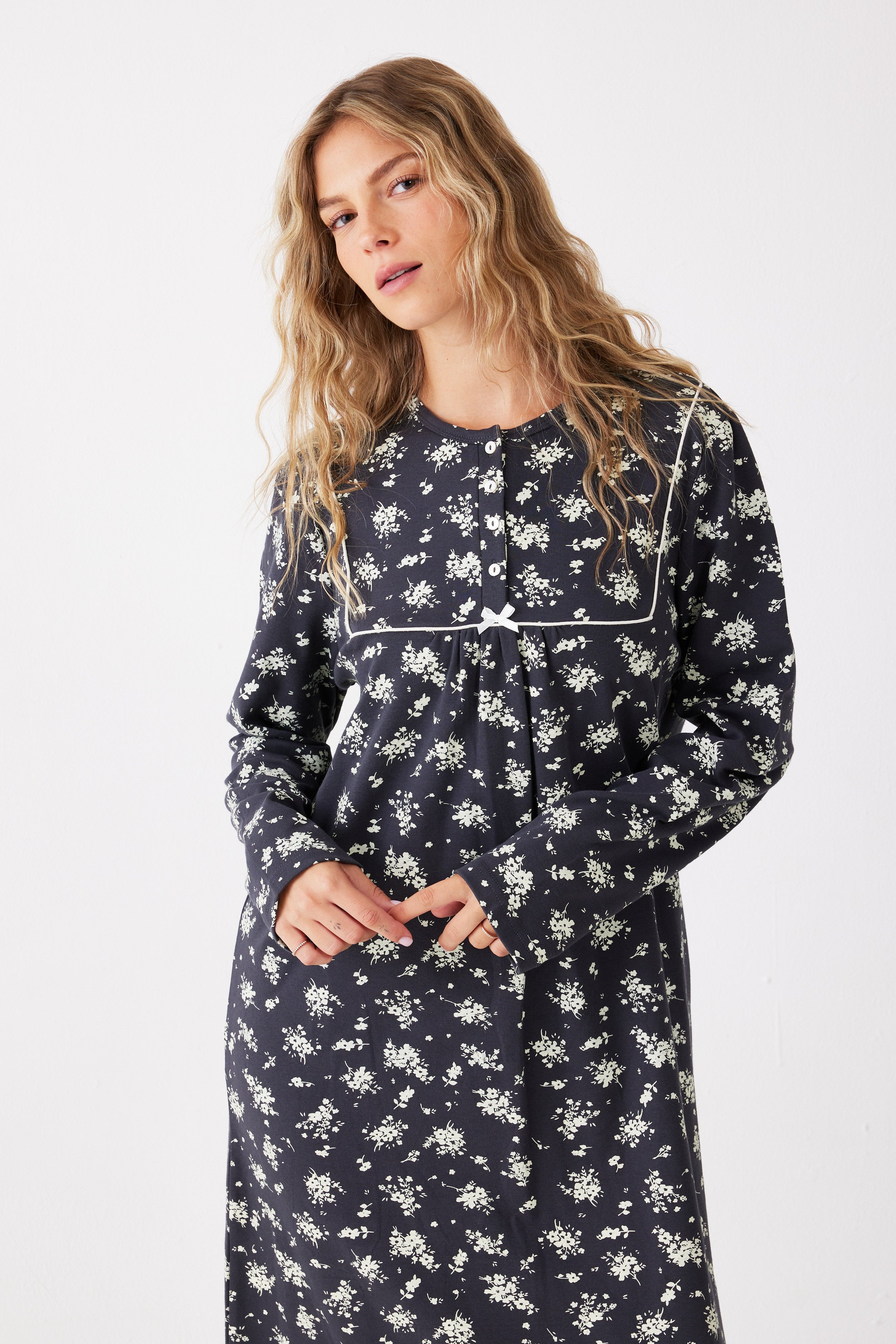 כותונת לילה פרחונית כותנה