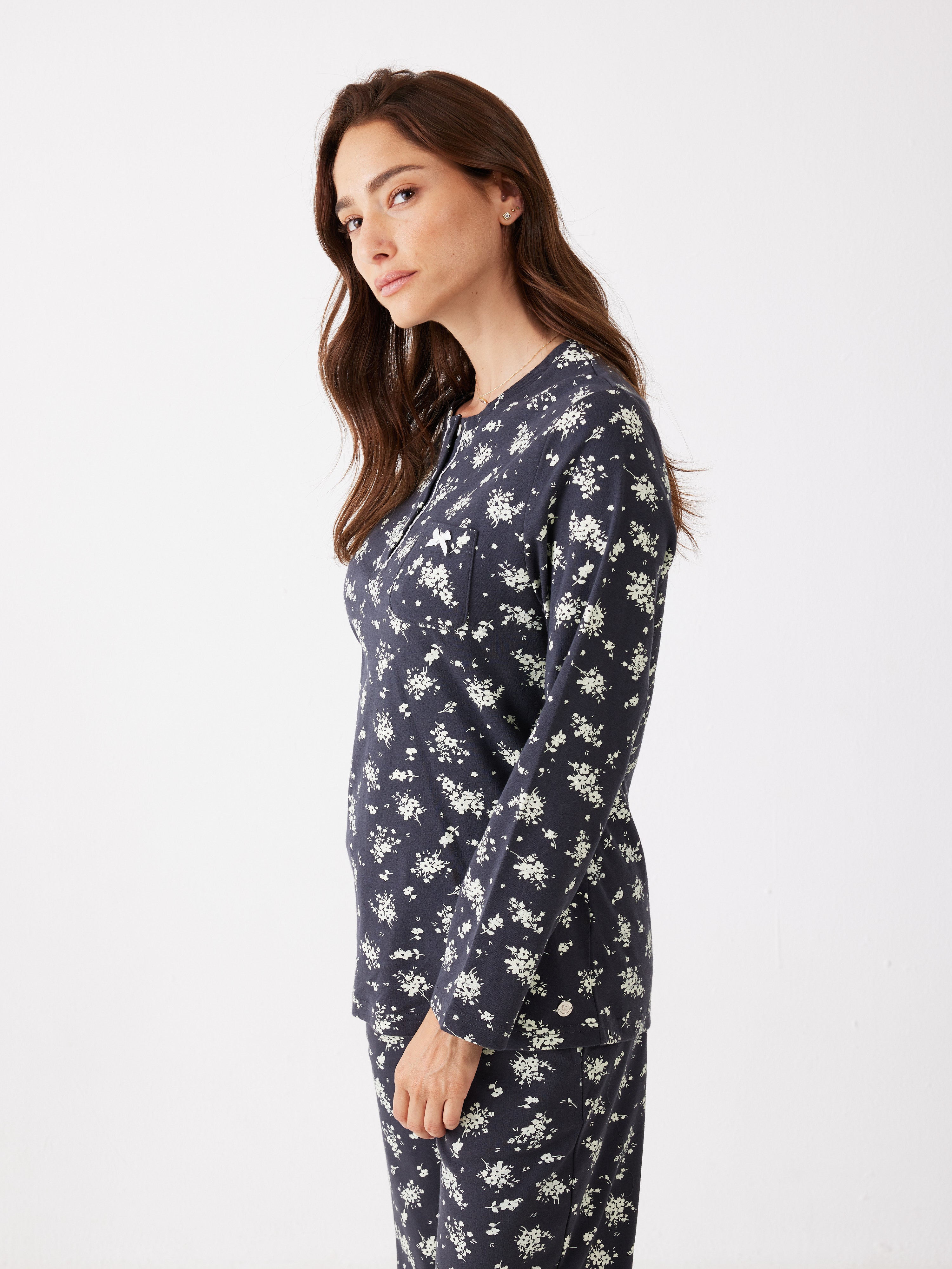 סט פיג'מה פרחים 100% כותנה