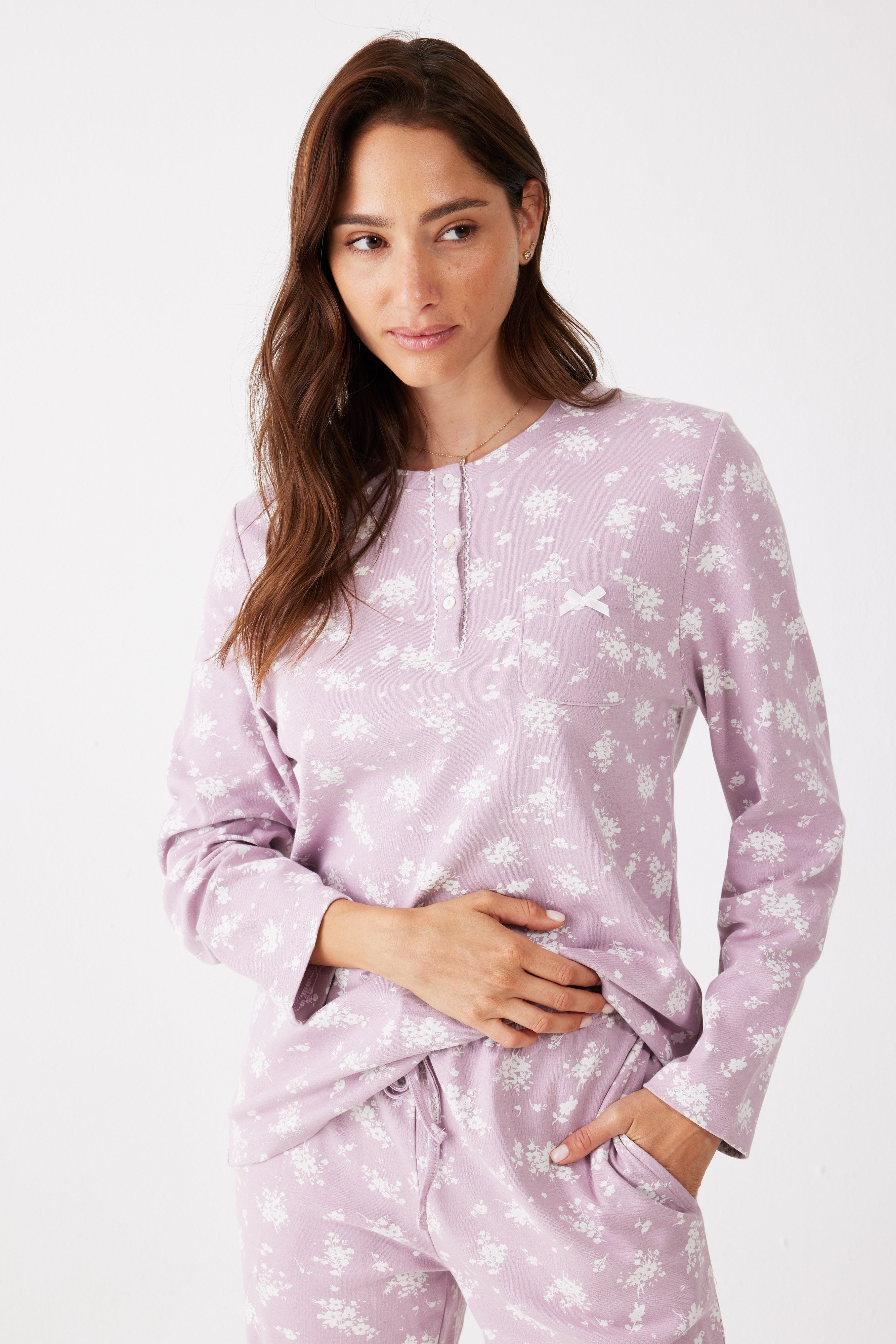 סט פיג'מה פרחים 100% כותנה