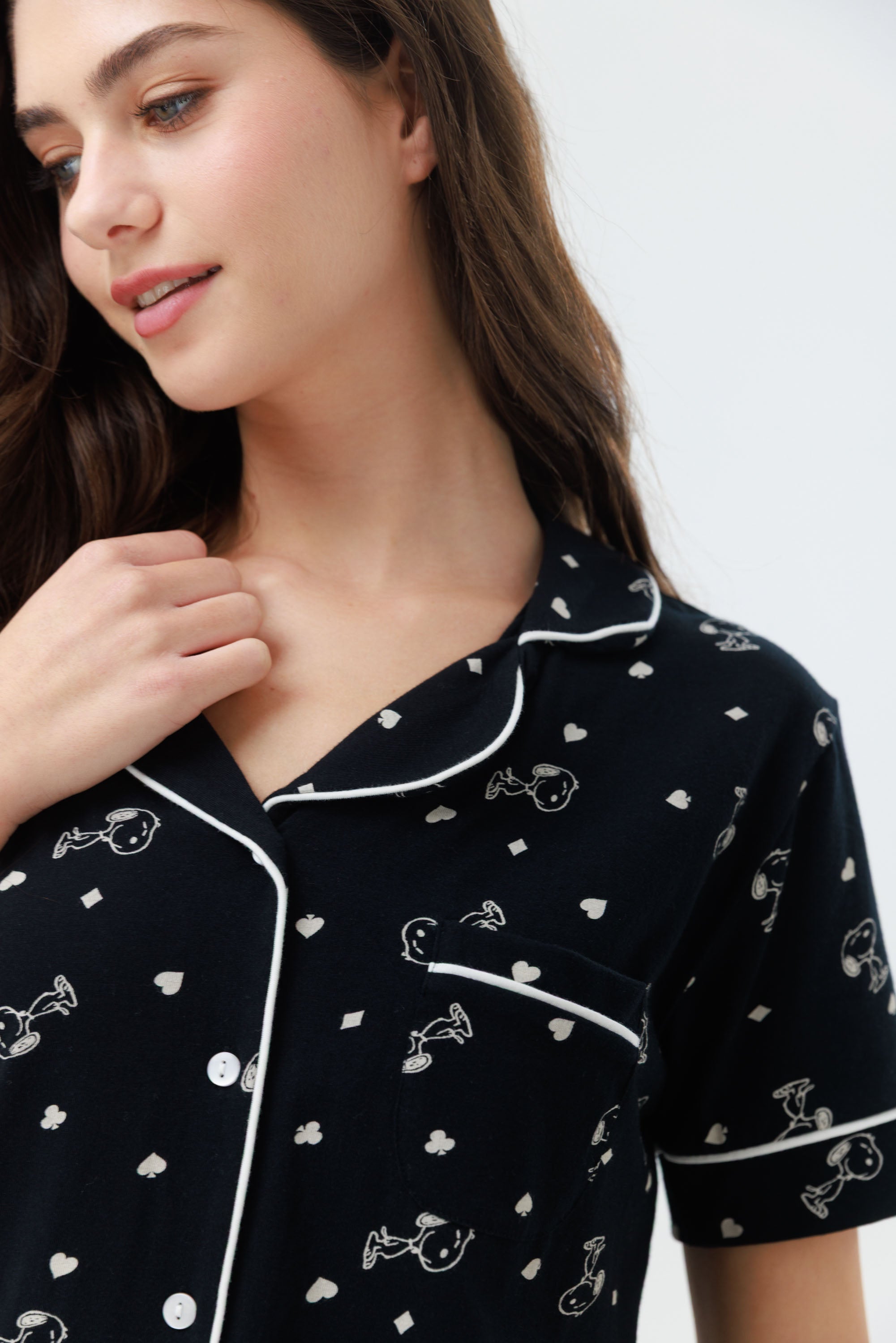 סט פיג'מה  מכופתרת ארוכה 100% כותנה