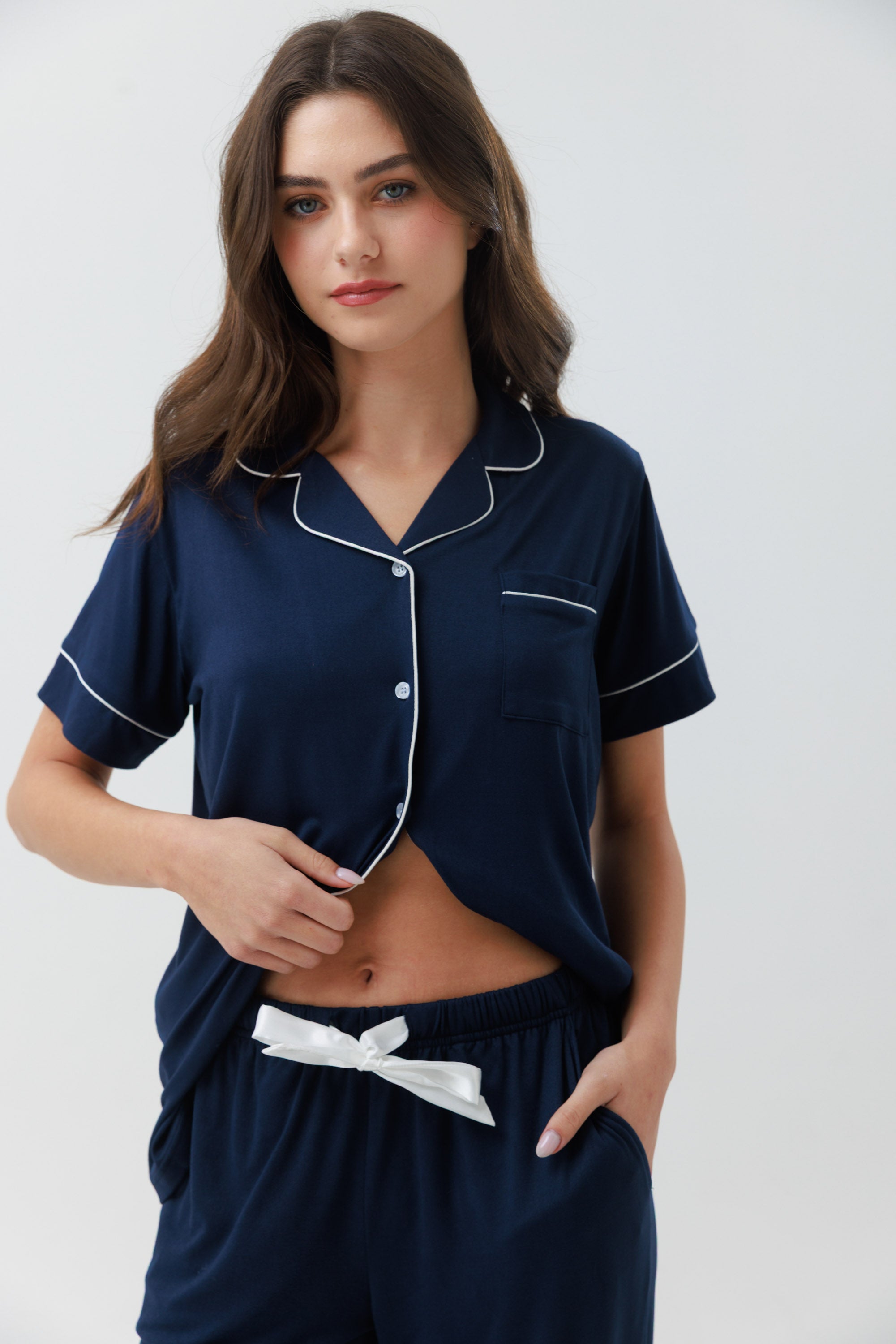 סט פיג'מה יאמי מכופתרת מכנס ארוך