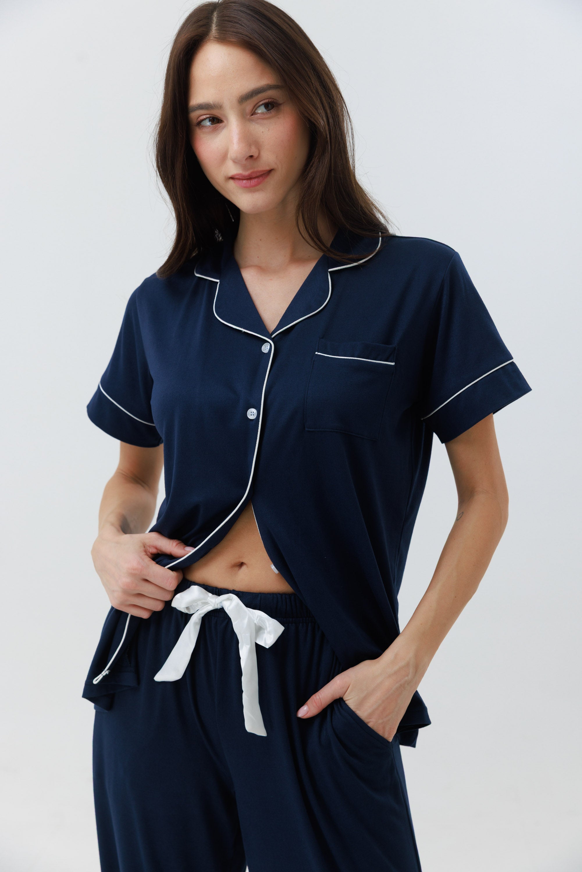 סט פיג'מה יאמי מכופתרת מכנס ארוך