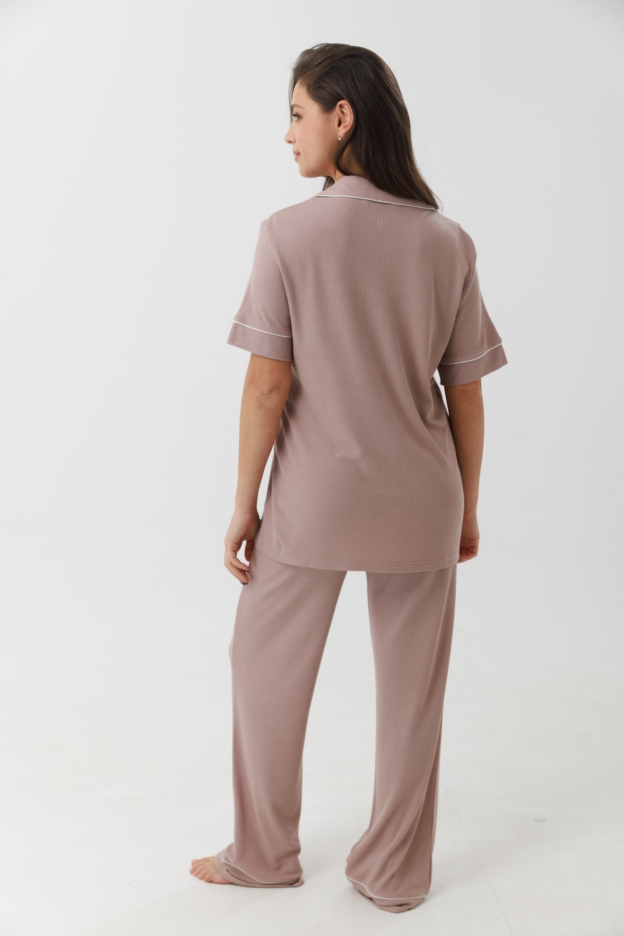 סט פיג'מה מכופתרת וופל קפה