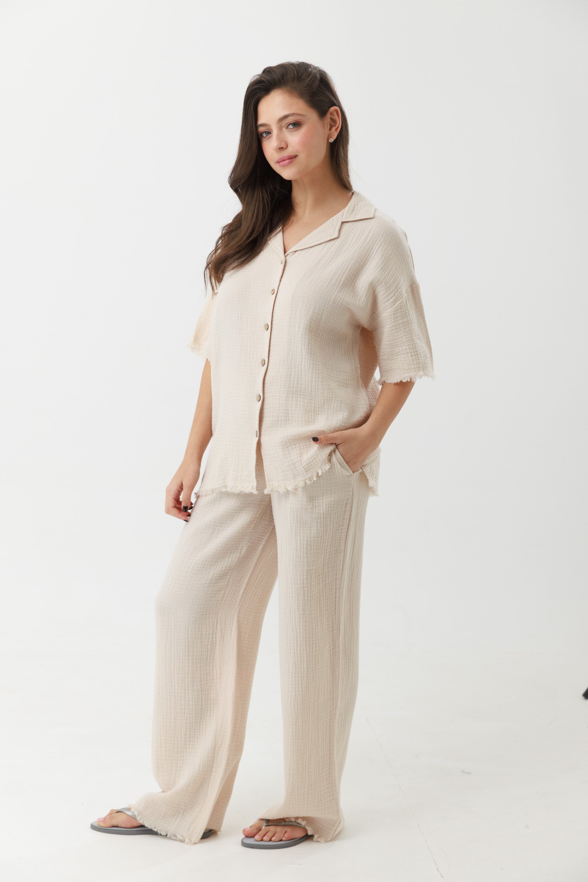 חליפת פנאי טטרה מכופתרת 100% כותנה