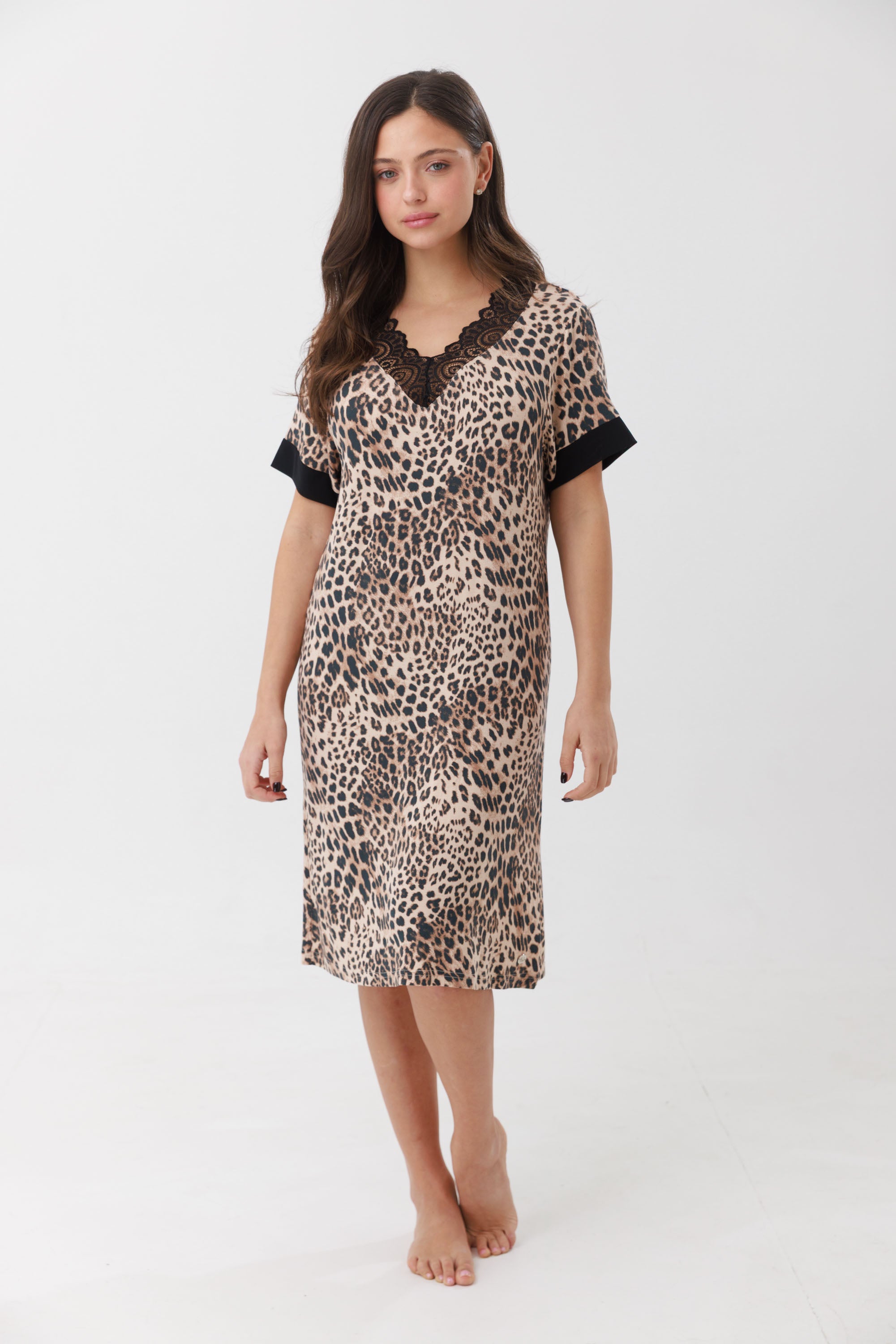 כותנת לילה מנומרת - חצי שרוול ויסקוזה