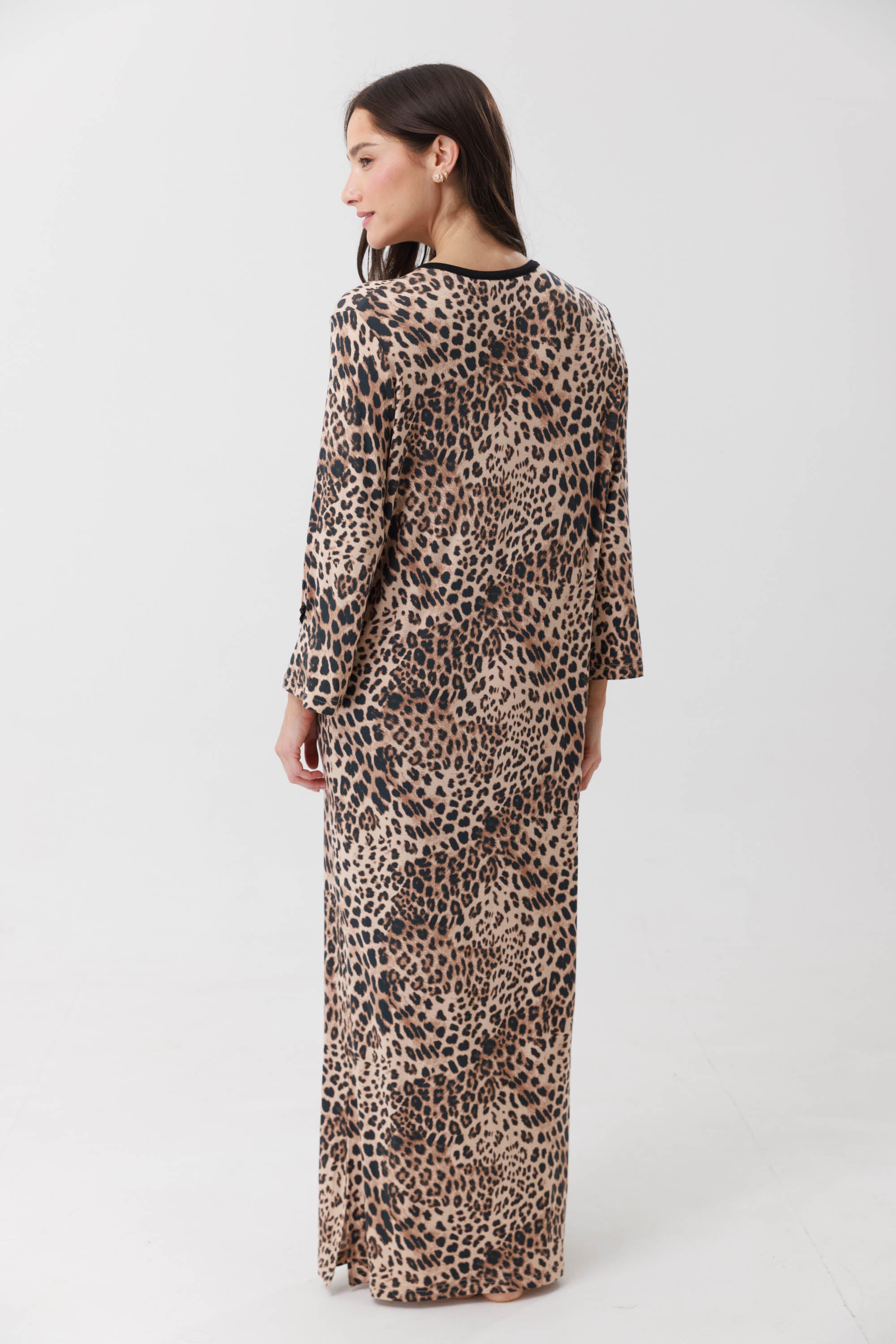 כותנת לילה מנומרת שרוול 3/4 ויסקוזה